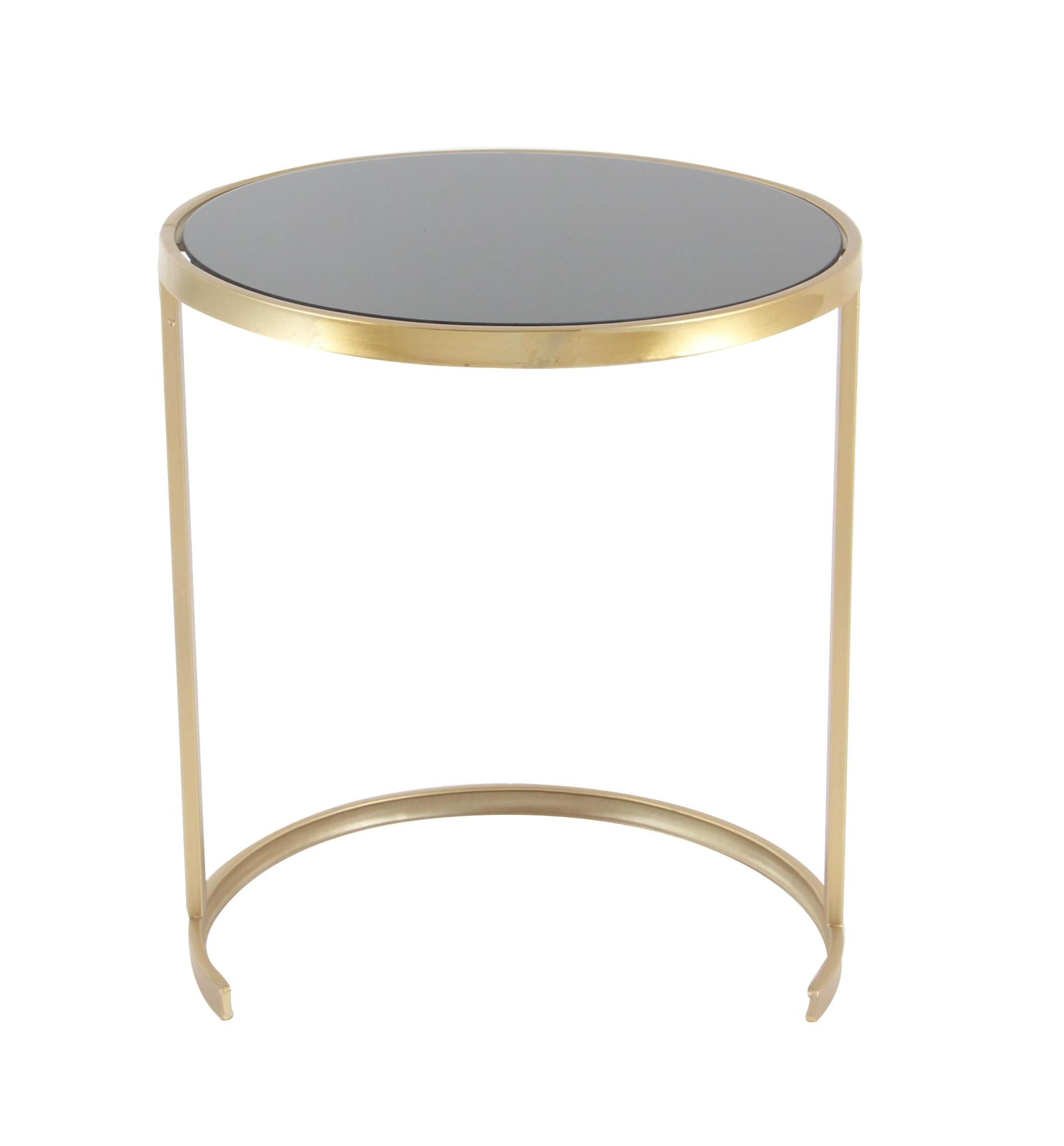 Set of 3 Metal Round Nesting Side End Accent Table with Black Glass Top