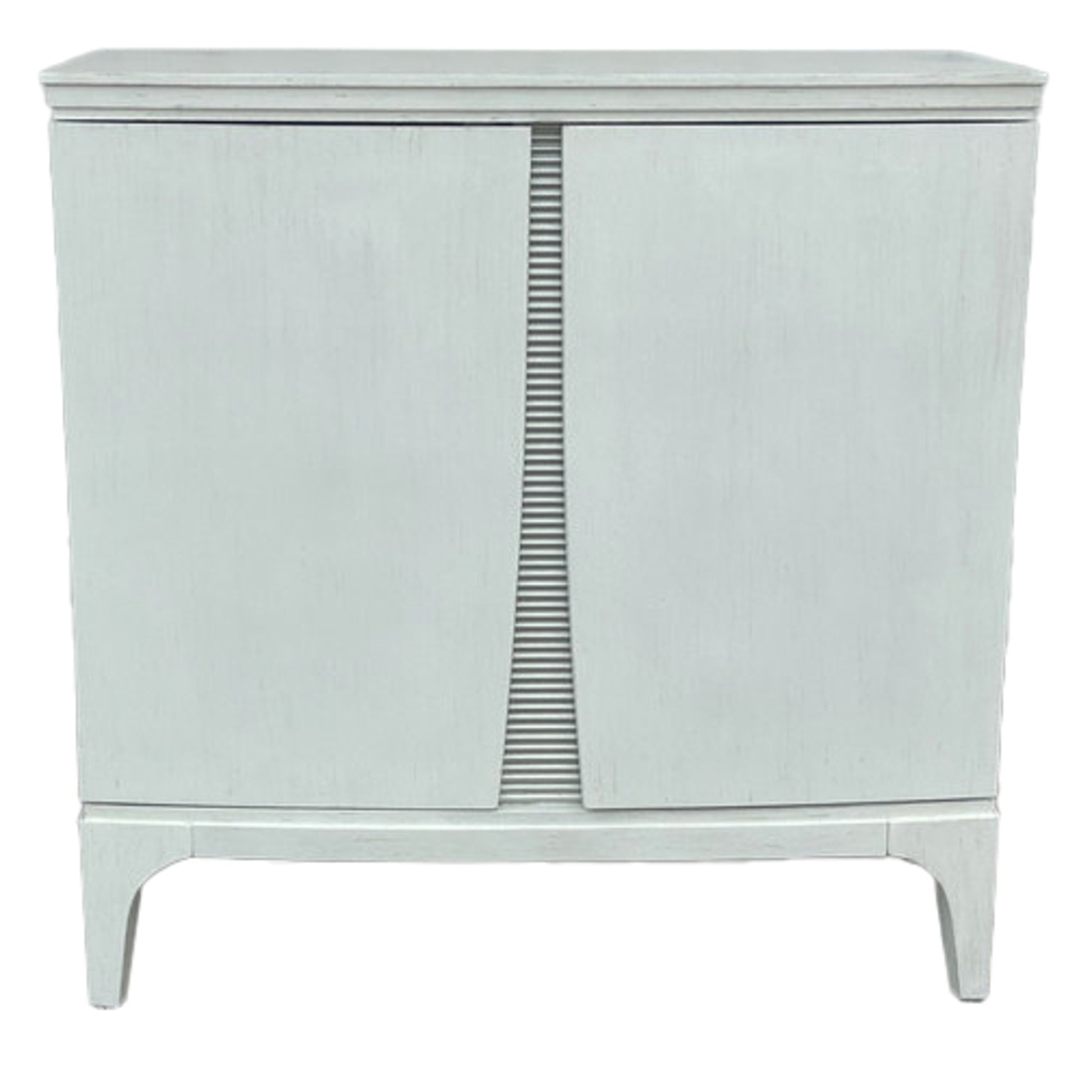 Geometric Cream Wooden 2 Door Room Cabinet with Curved Shaped Doors and Interior Ribbed Detailing