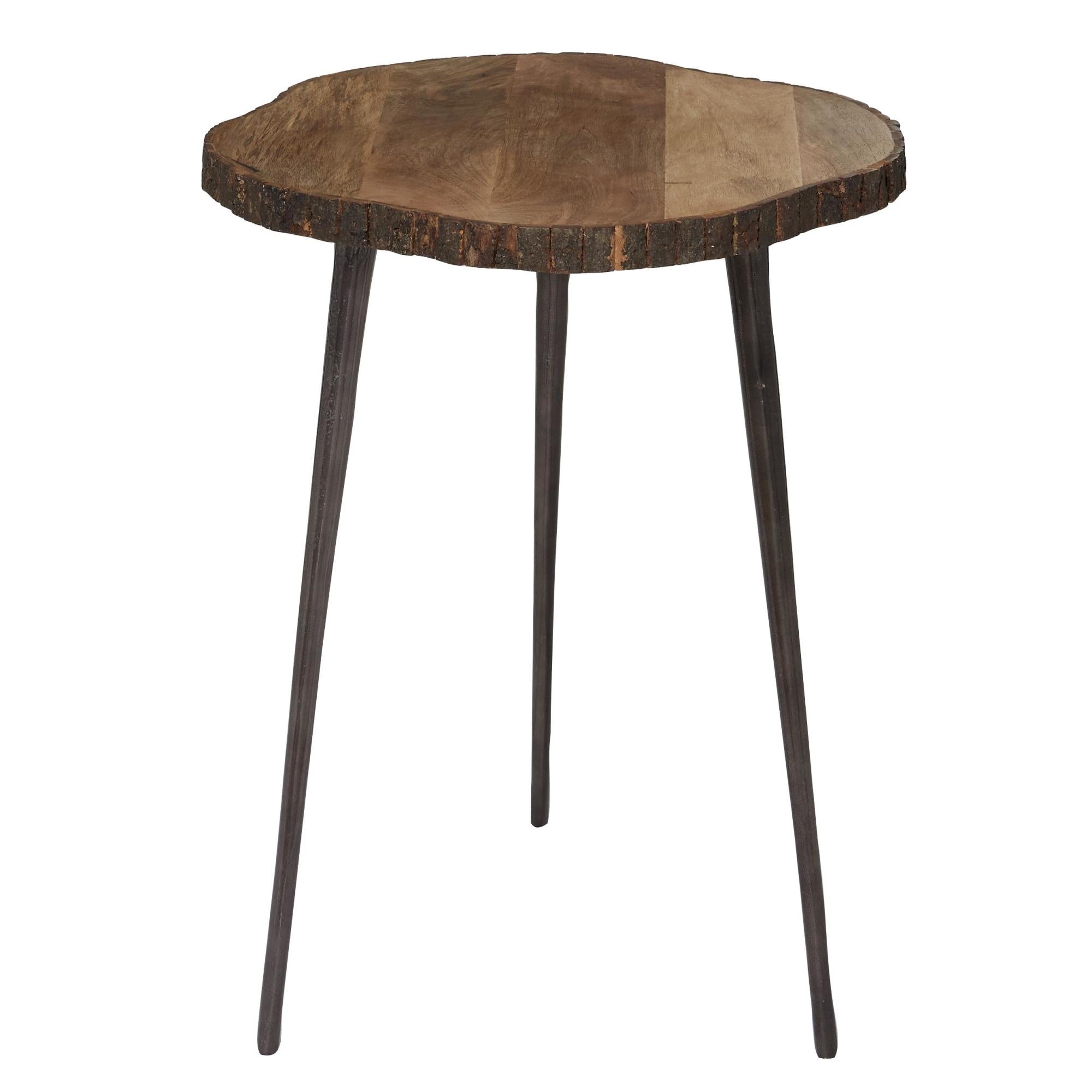 Brown Mango Wood Side End Accent Table with Footrest