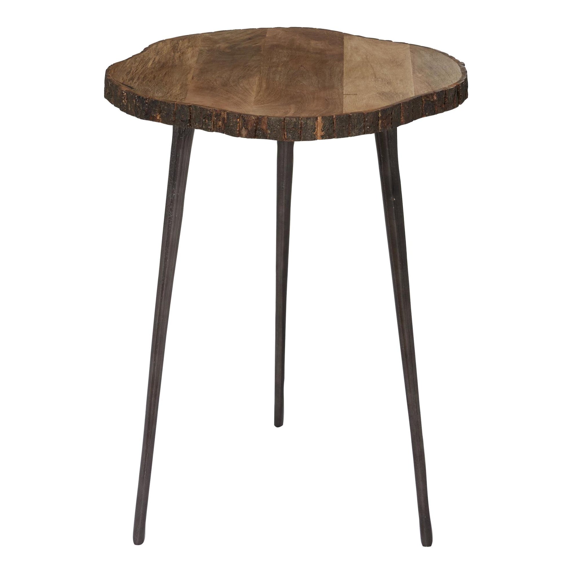 Brown Mango Wood Side End Accent Table with Footrest