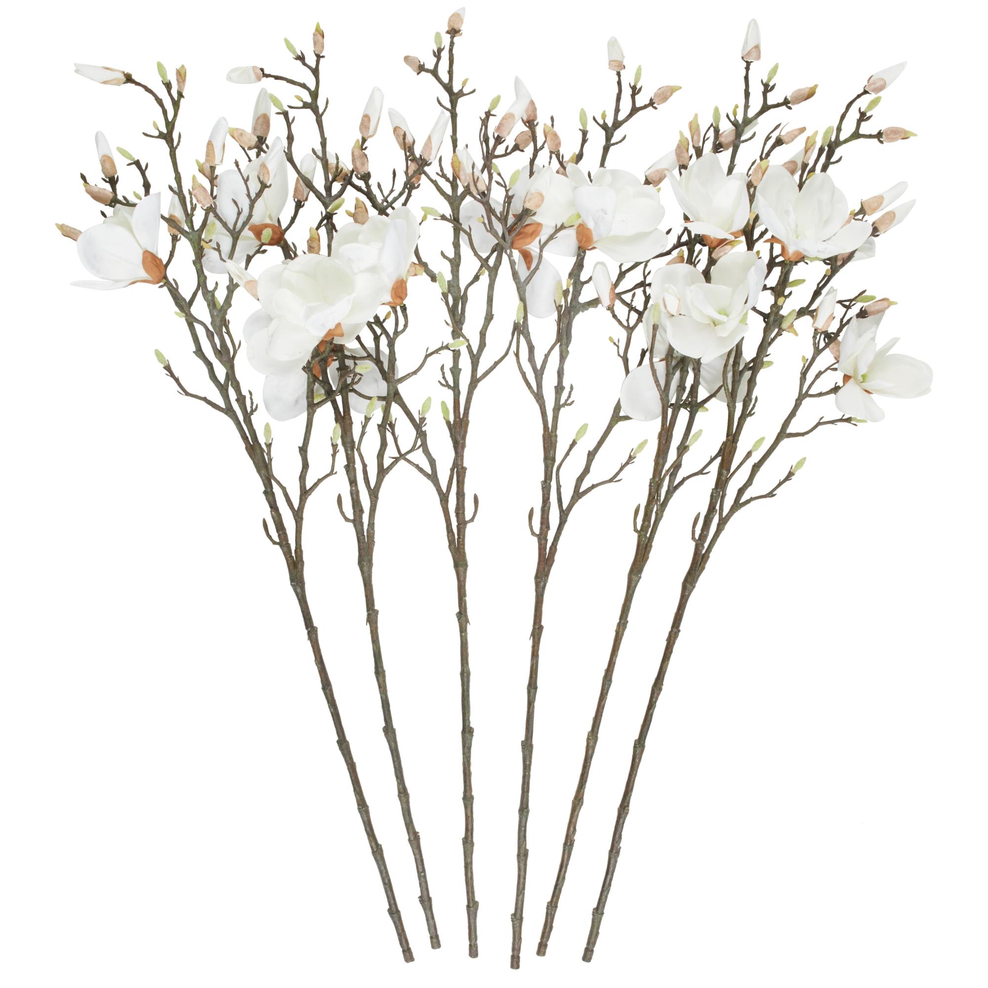 Set of 6 Magnolia White Plastic Tall Indoor Outdoor Artificial Flower Stem