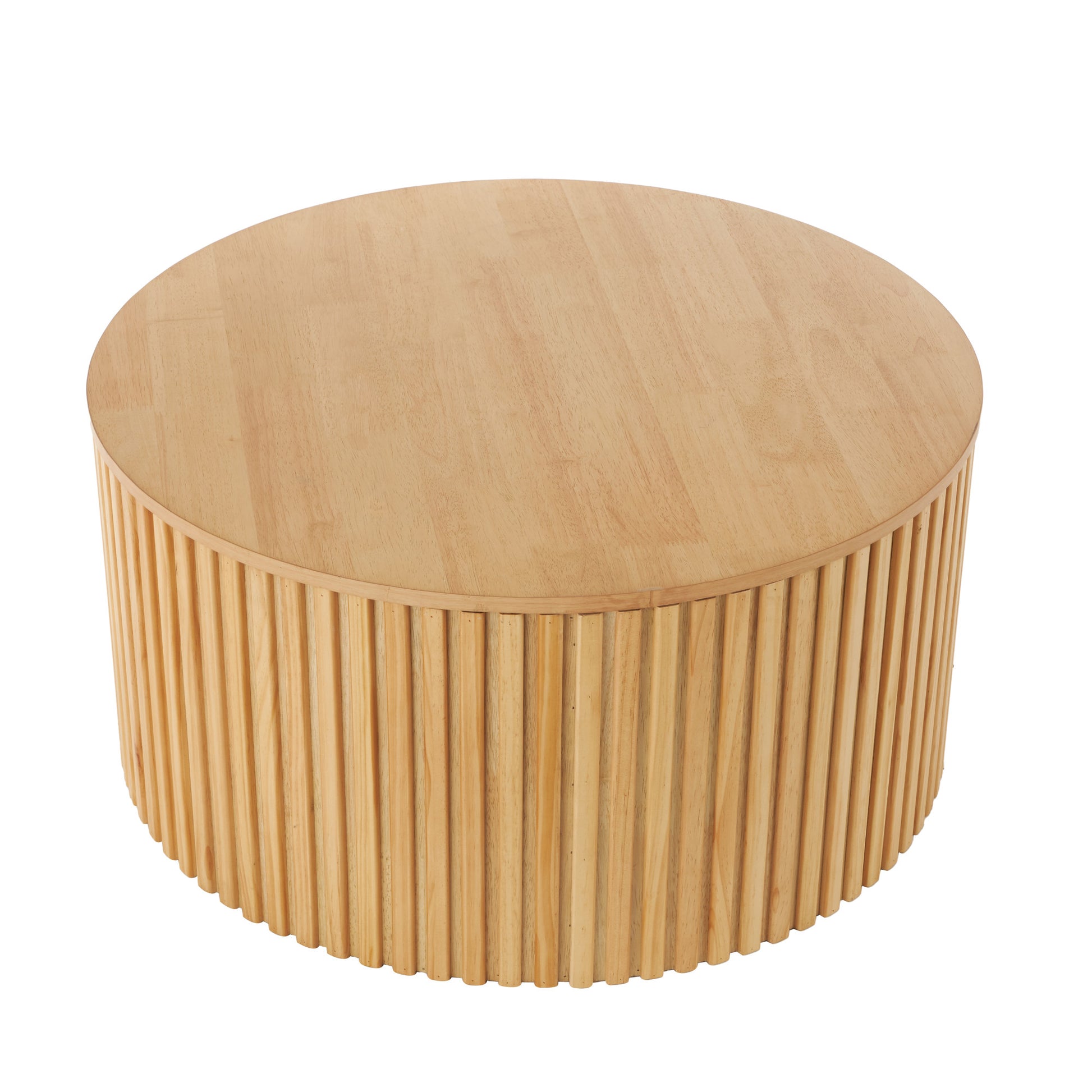 Wood Handmade Ribbed Living Room Coffee Table with Slatted Base