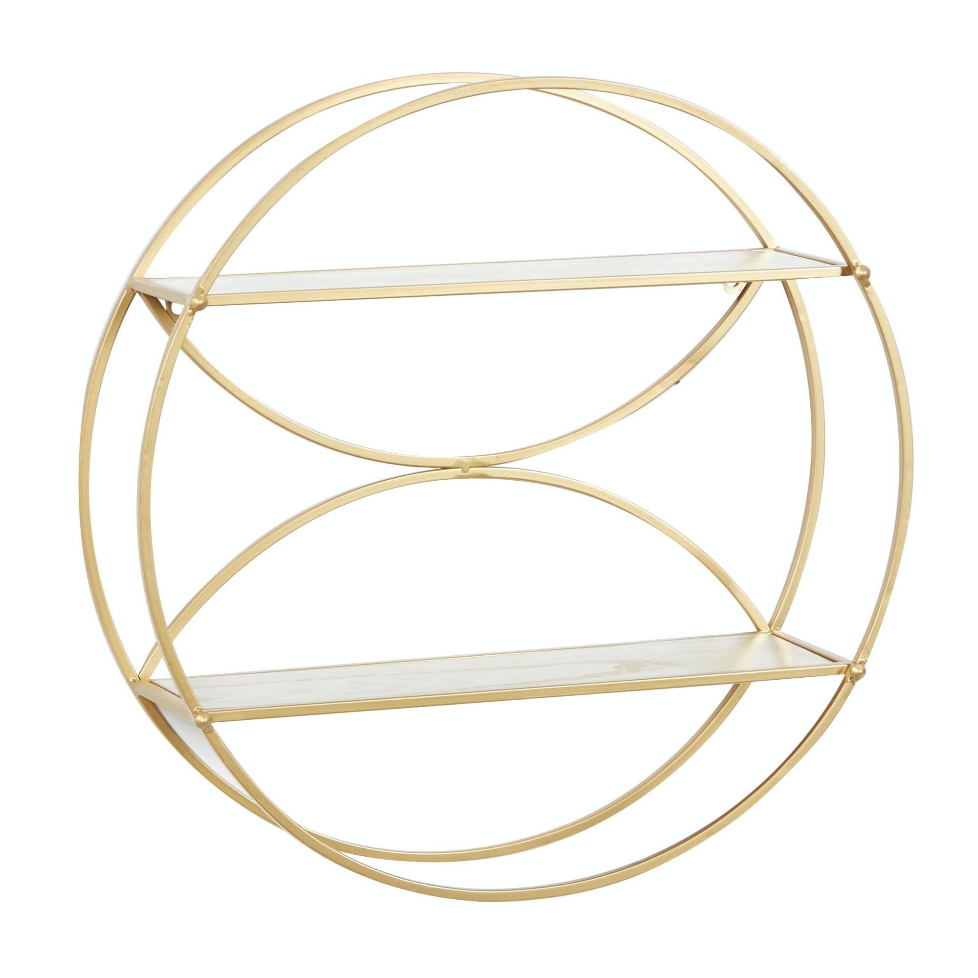 CosmoLiving by Cosmopolitan Geometric Gold Metal Round 2 Shelves Room Wall Shelf