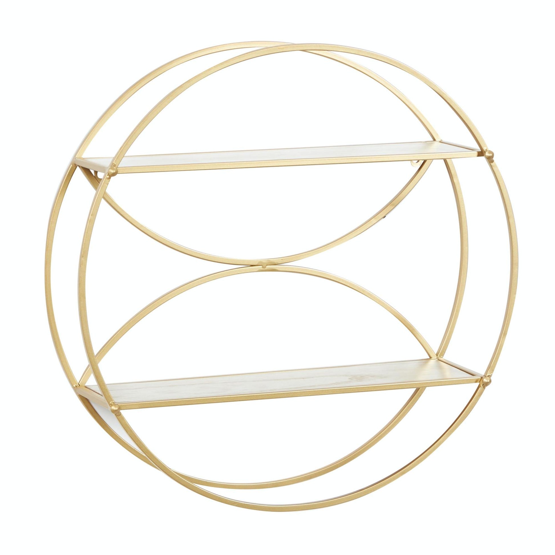 CosmoLiving by Cosmopolitan Geometric Gold Metal Round 2 Shelves Room Wall Shelf