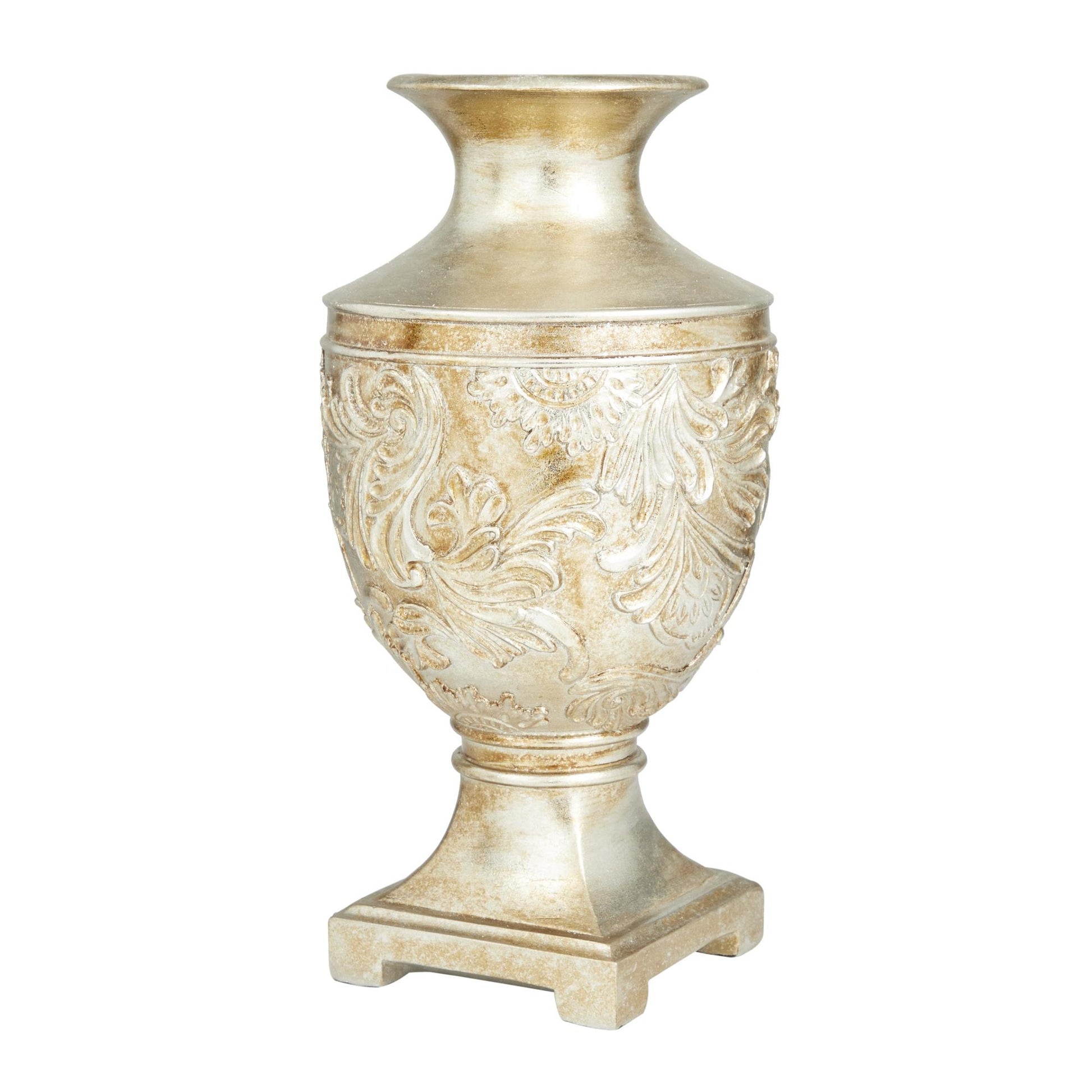 Fleur De Lis Gold Polystone Carved Decorative Vase