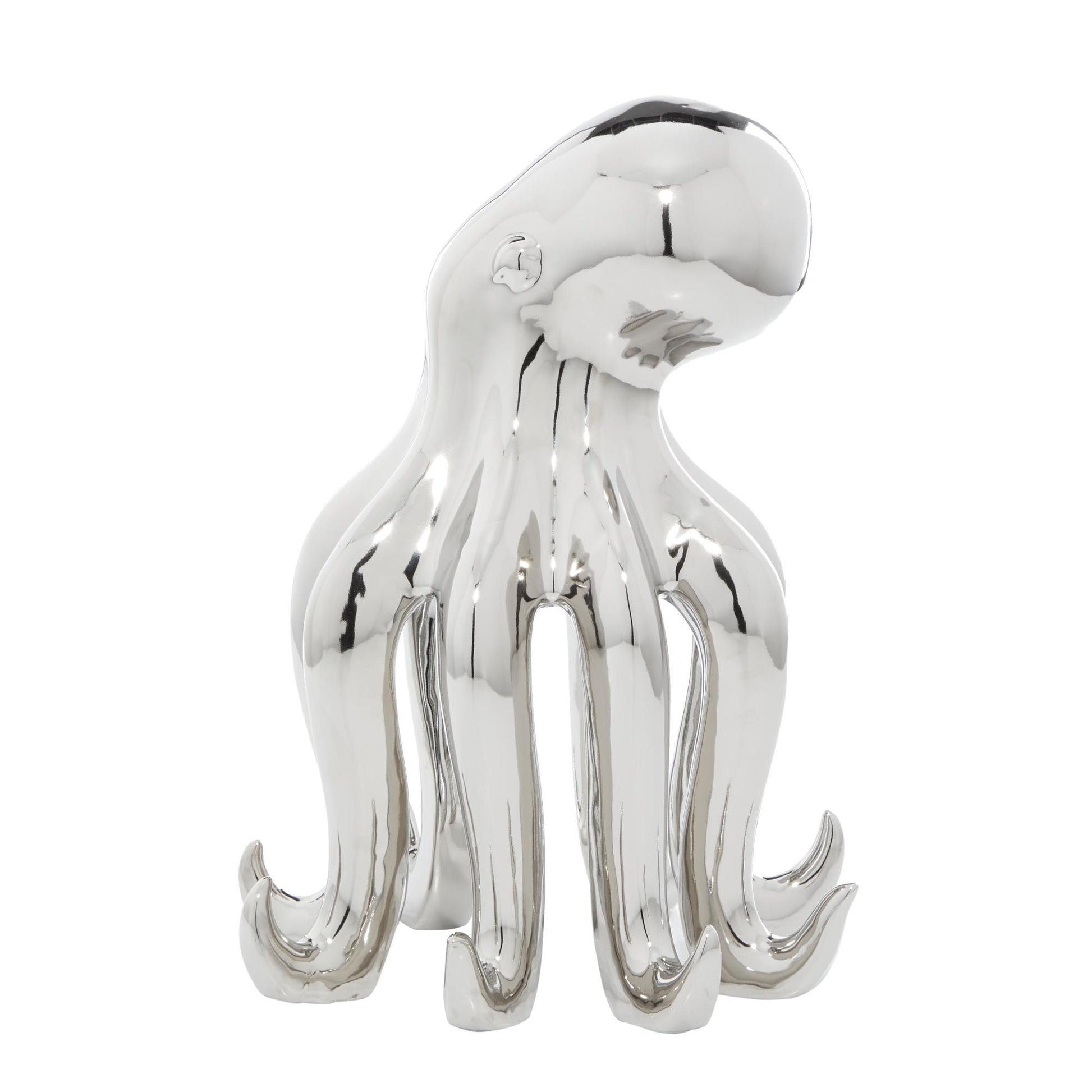 Octopus Silver Porcelain Ceramic Tall Decorative Sculpture with Long Tentacles