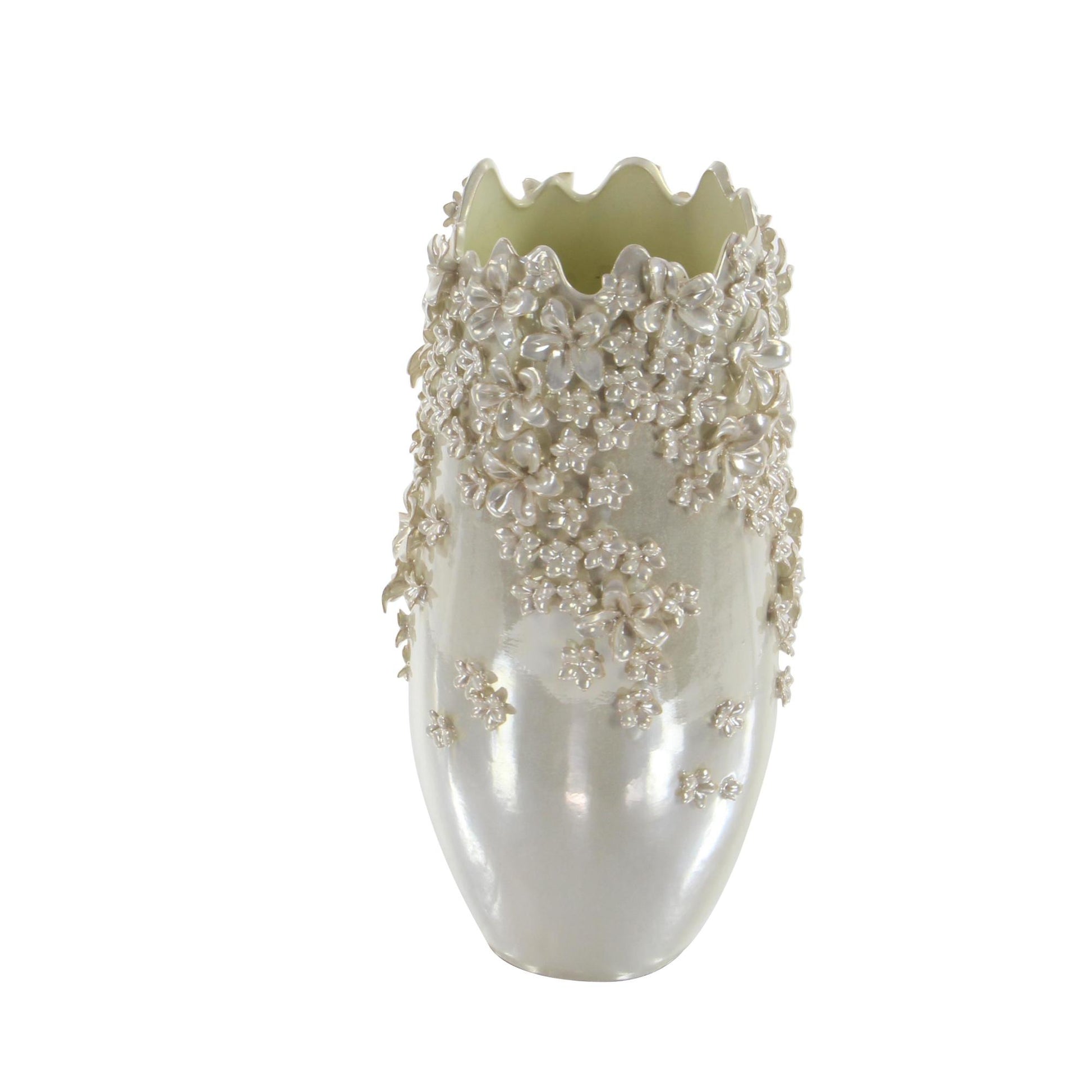 Floral Cream Ceramic 3D Decorative Vase with Iridescent Glaze