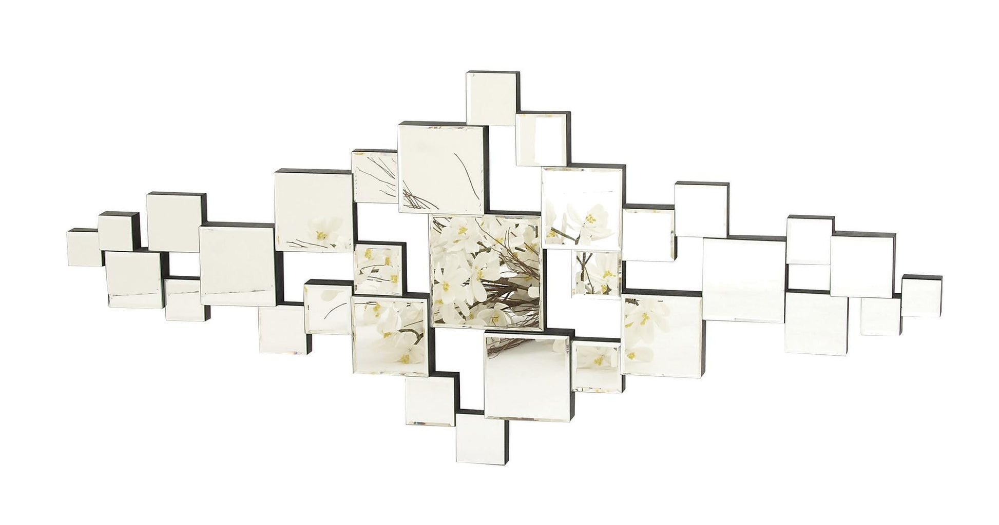 Geometric Silver Glass Slim Room Wall Mirror with Stacked Square Mirrors