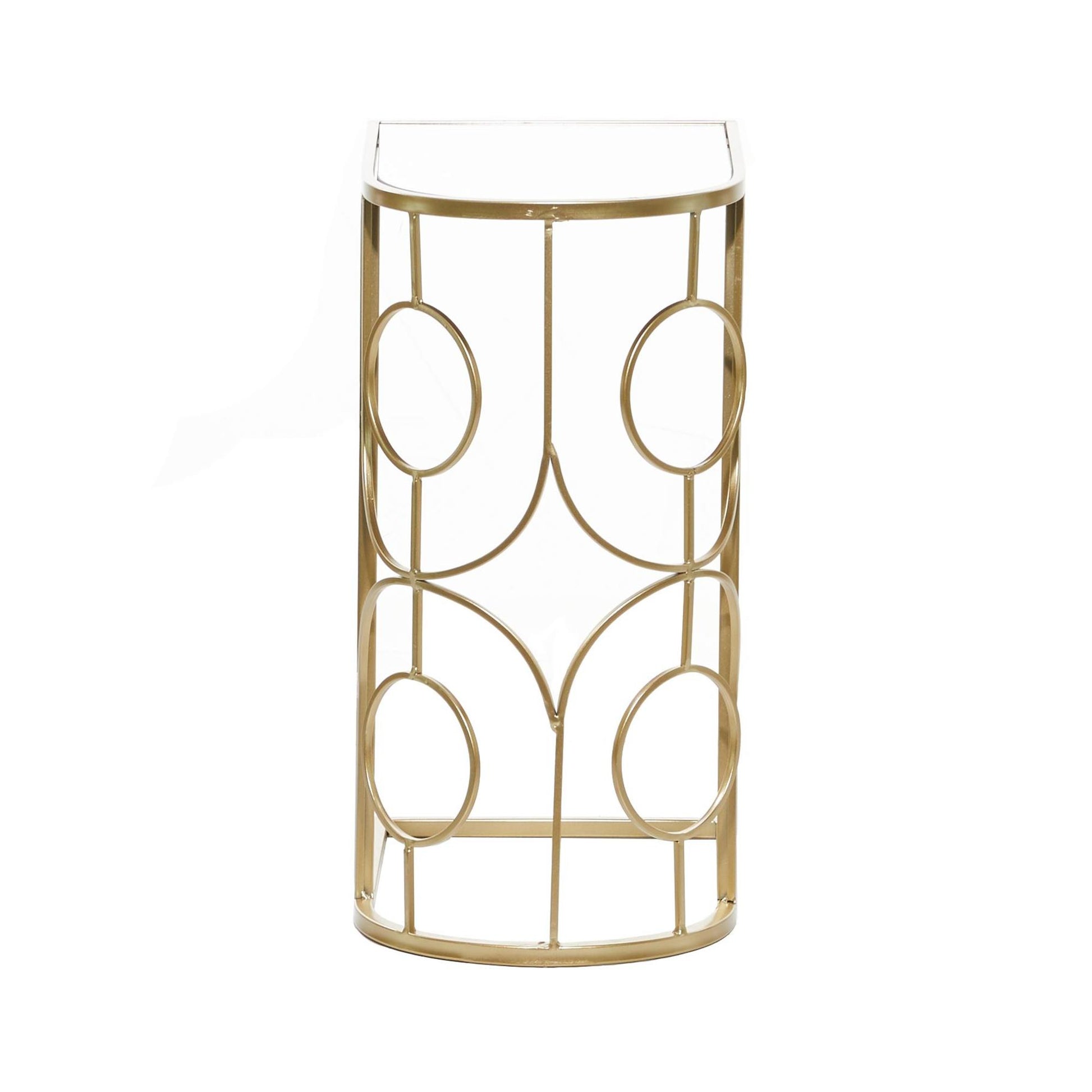 Geometric Gold Metal Side End Accent Table with Mirrored Glass Top