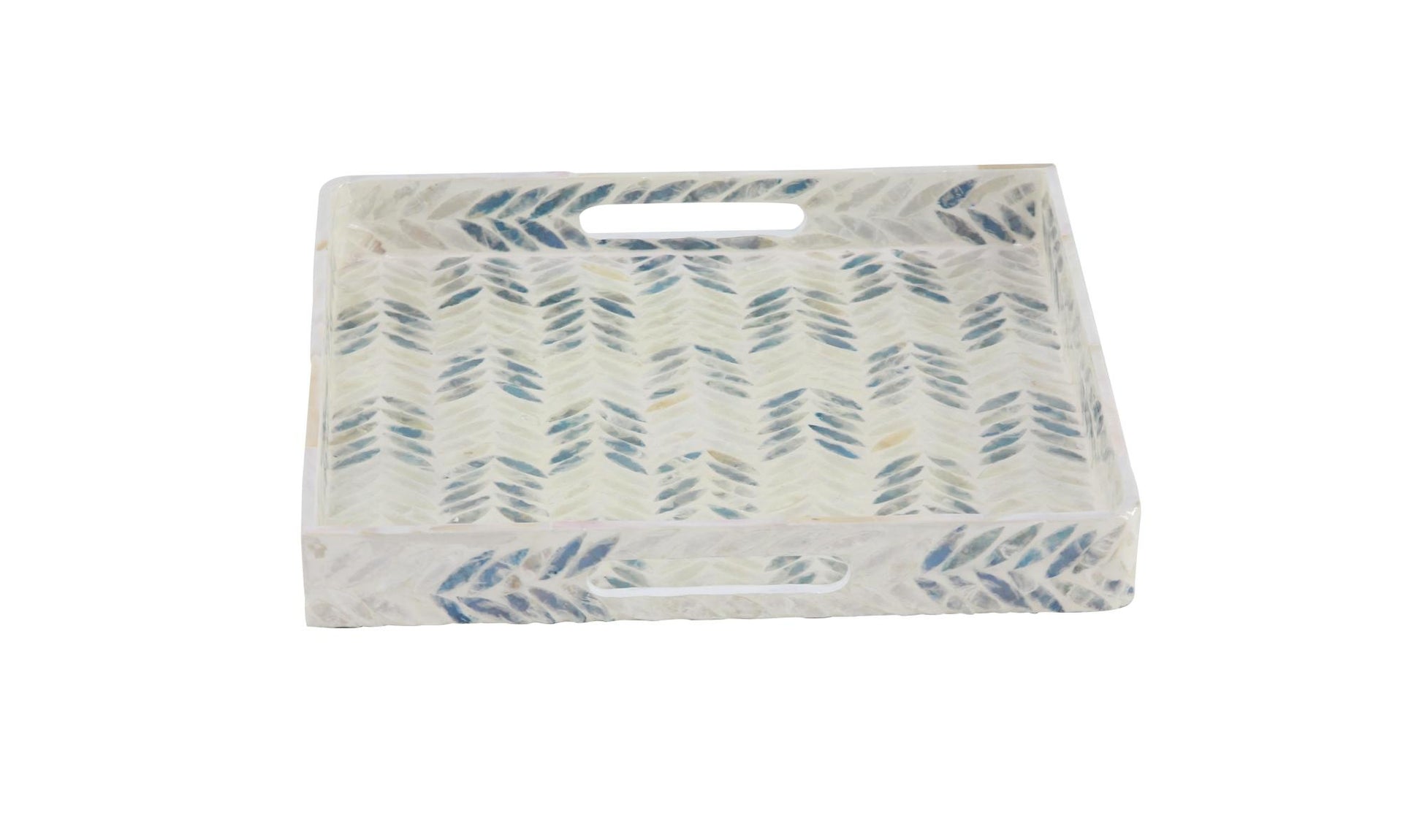 Set of 3 White Mother of Pearl Shell Living Room Decor Tray with Checkerboard Pattern