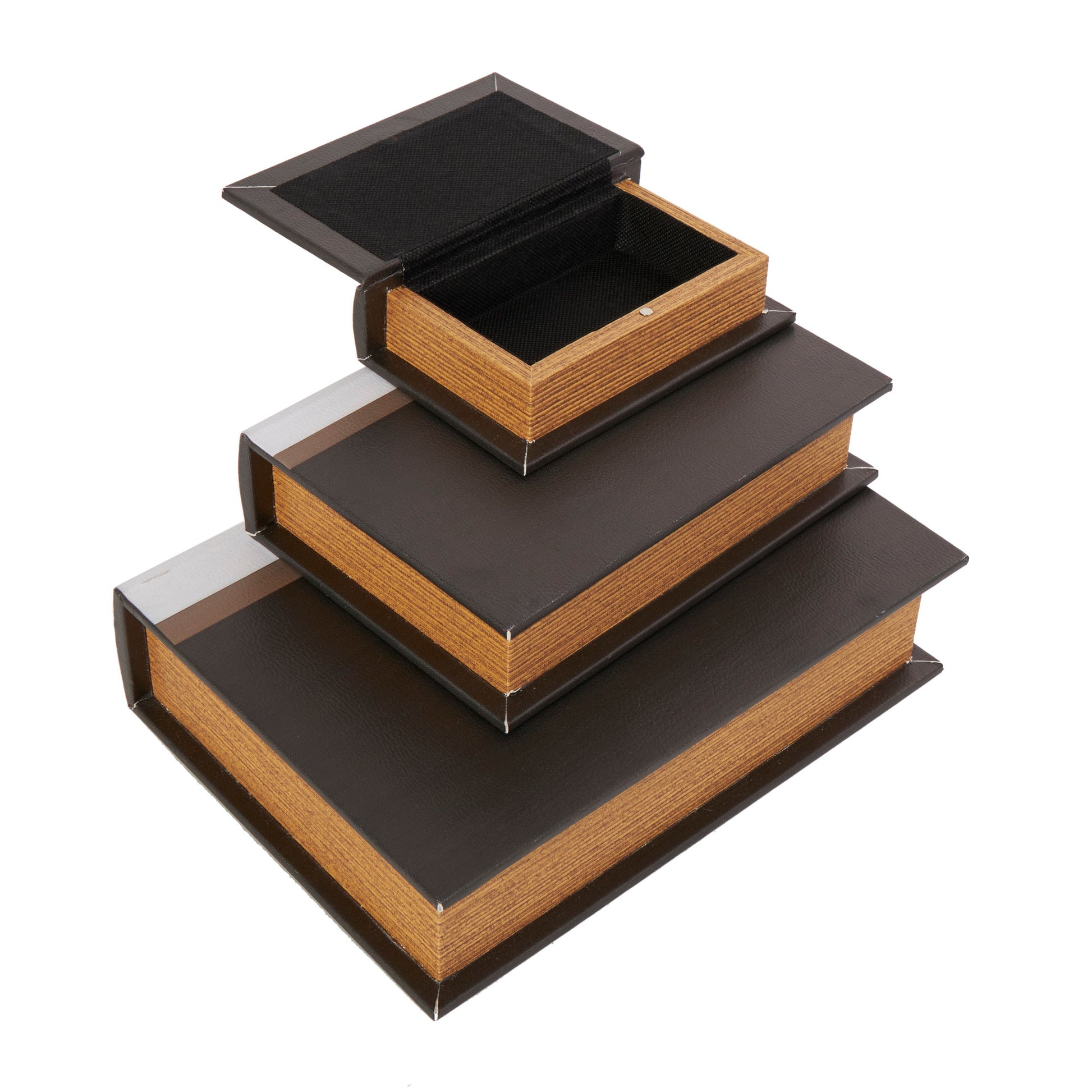 Set of 3 Black Faux Leather Paris, London, New York Faux Book Storage Decorative Box with White Spine