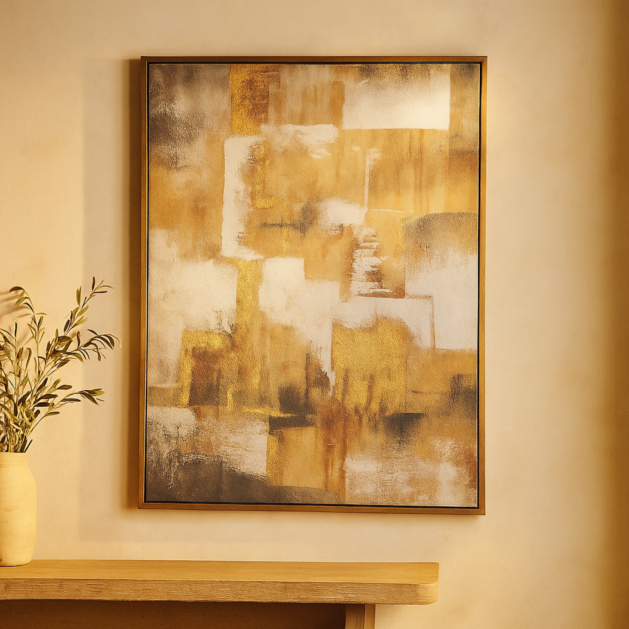 CosmoLiving by Cosmopolitan Abstract Multi Colored Canvas Textured Living Room Framed Wall Art with Gold Foil Details
