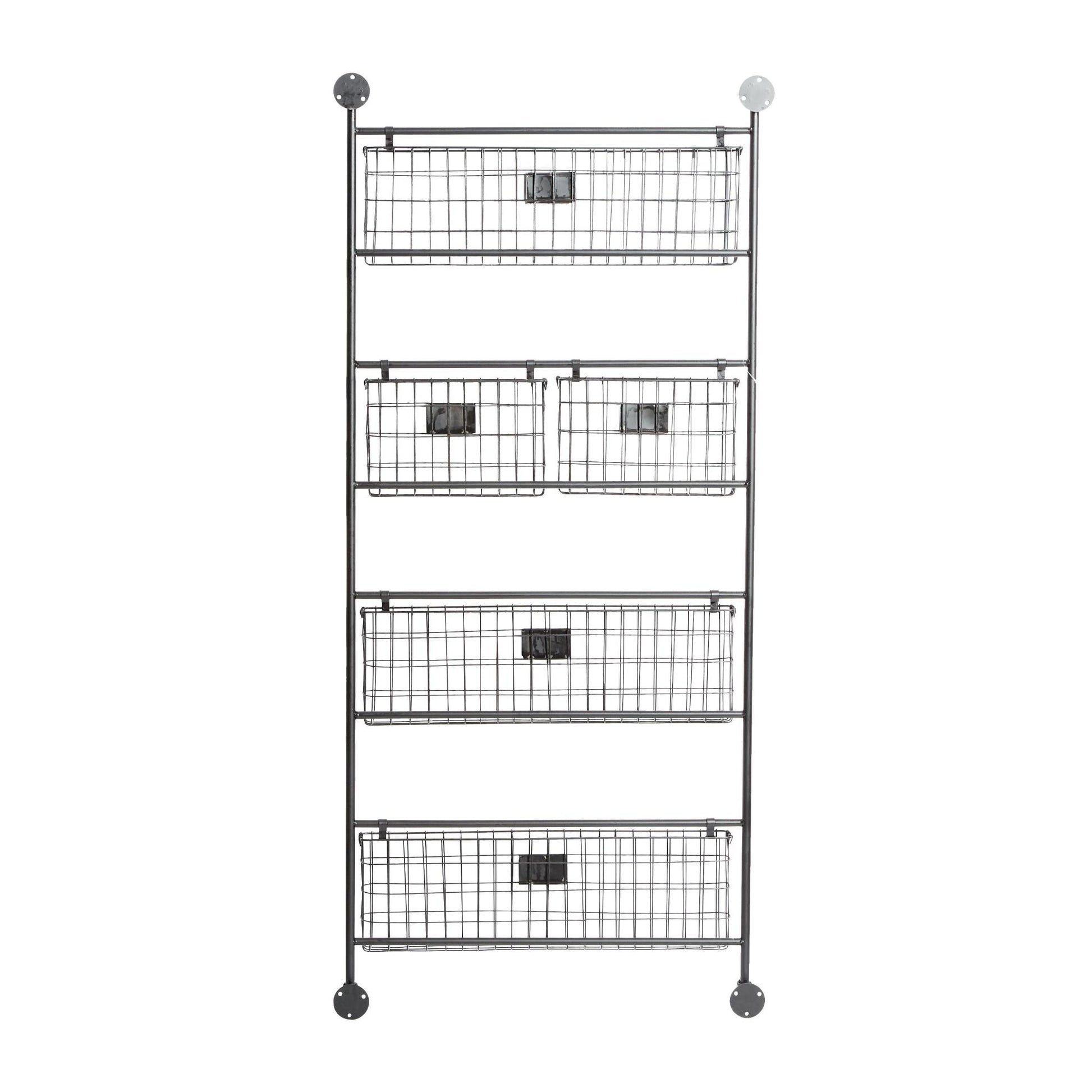 Black Metal Suspended Wire Basket 5 Slot Decorative Magazine Rack Holder with Label Slot