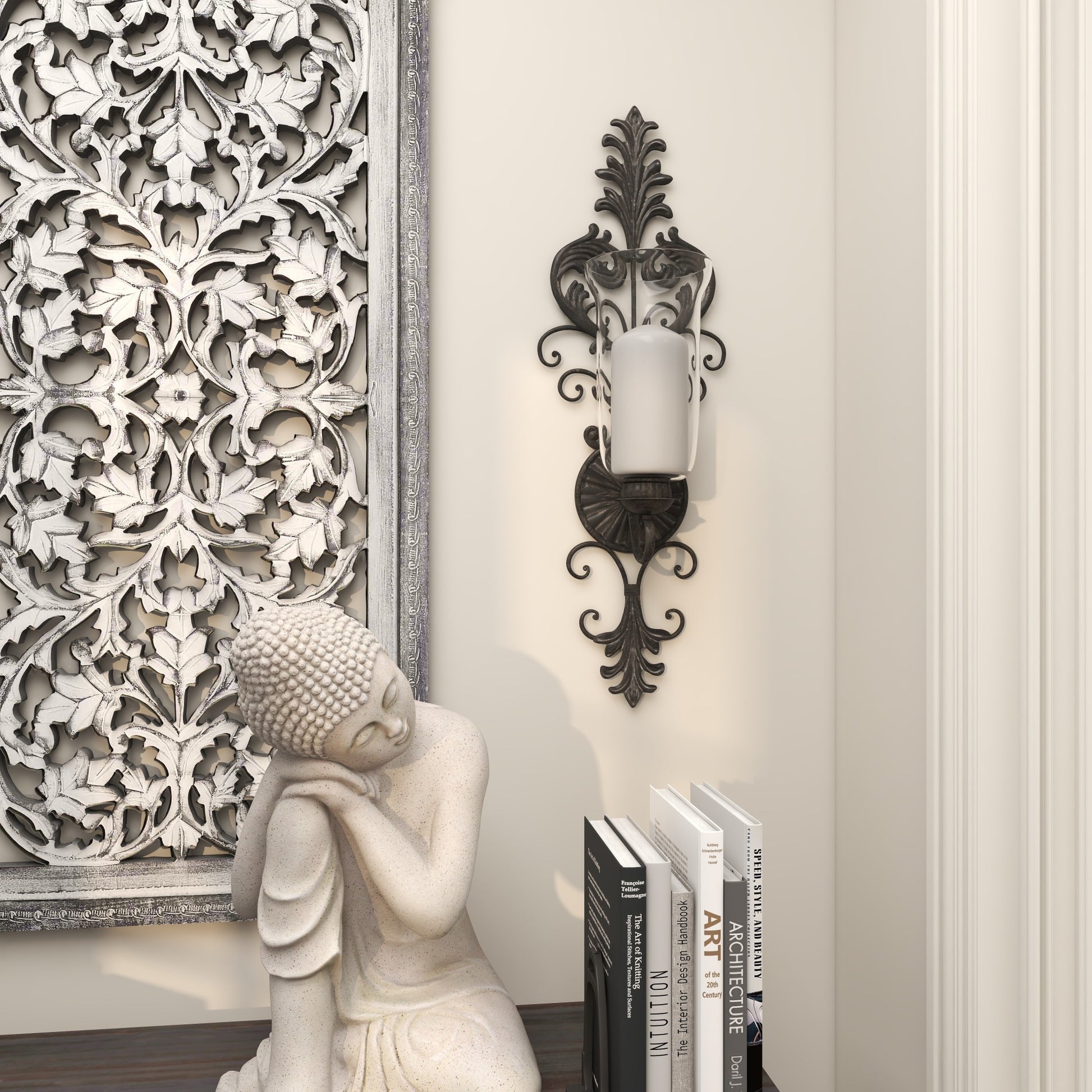 Scroll Bronze Metal Weathered Indoor Outdoor Wall Sconce