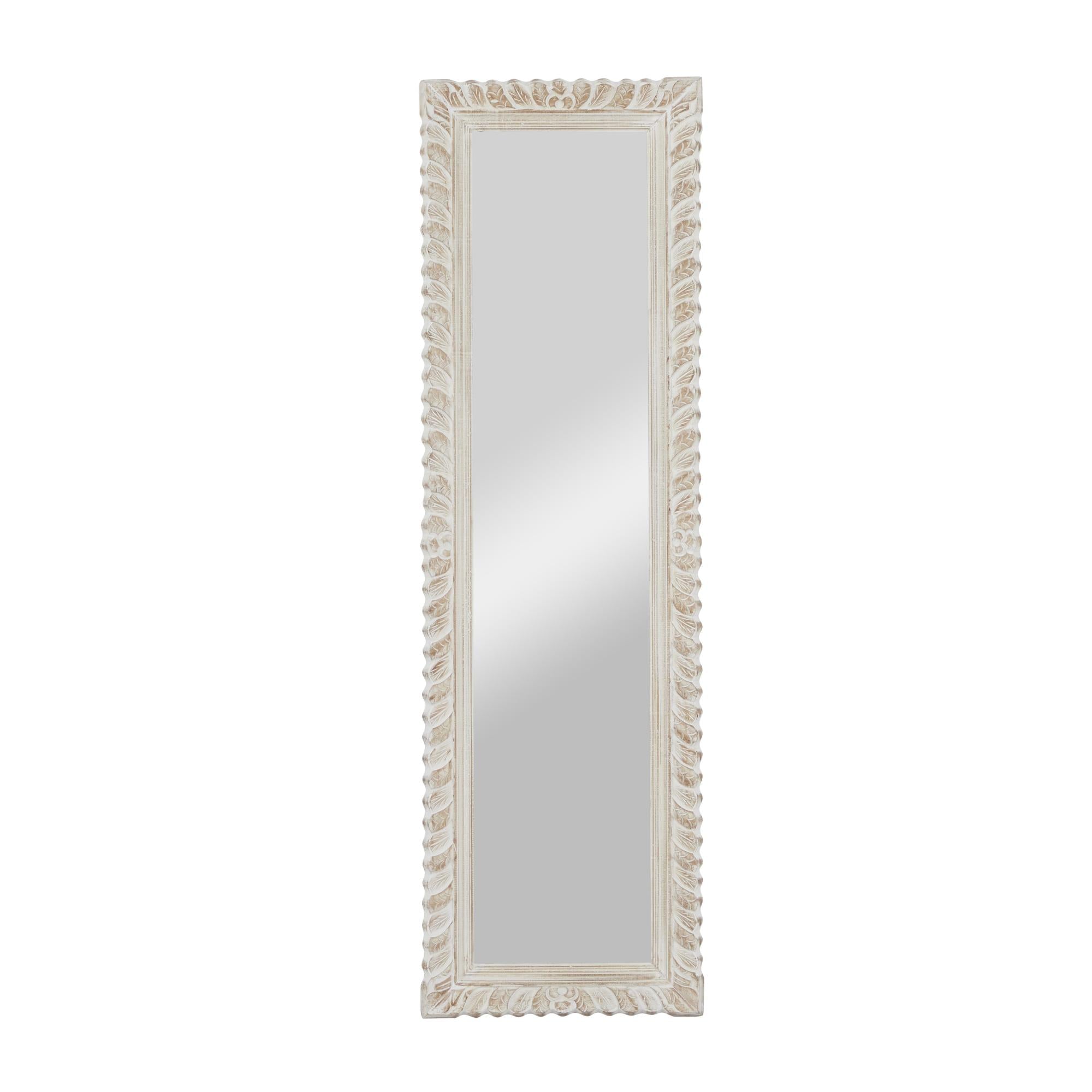 Leaf Brown Mango Wood Intricately Carved Room Wall Mirror