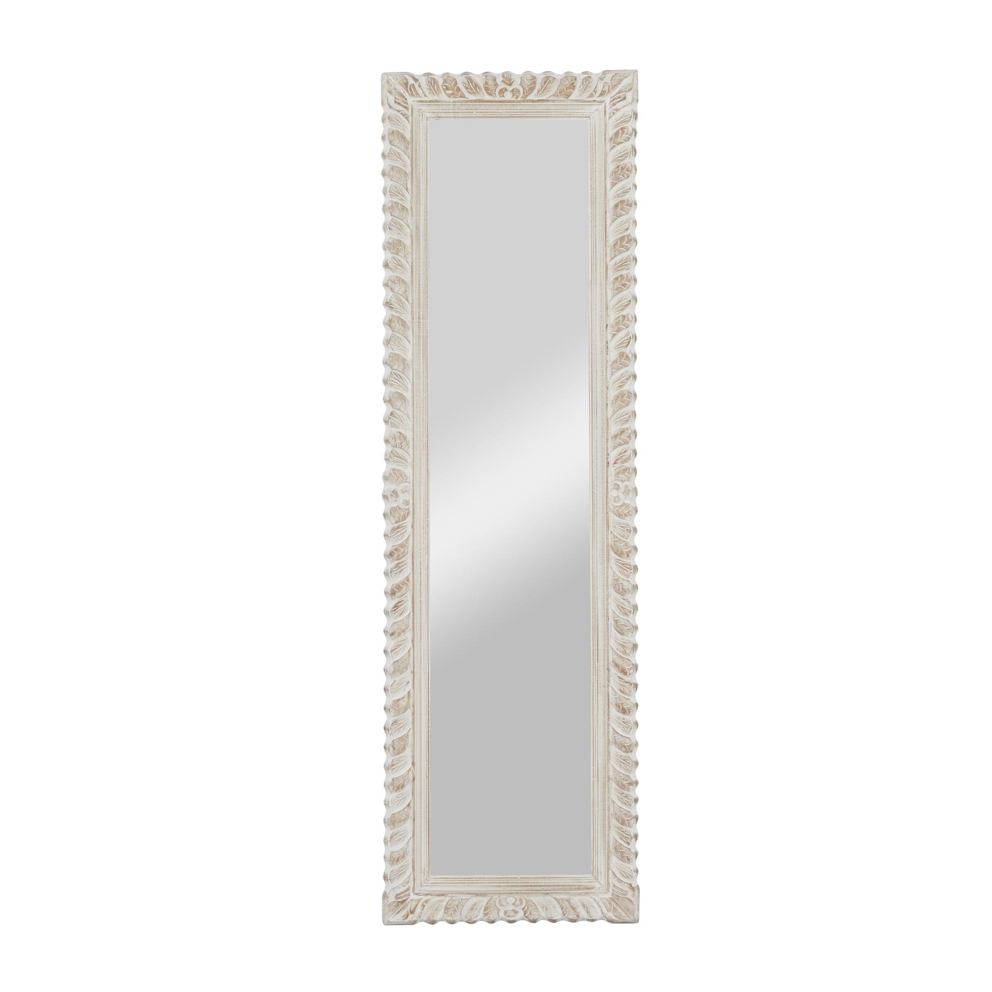 Leaf Brown Mango Wood Intricately Carved Room Wall Mirror