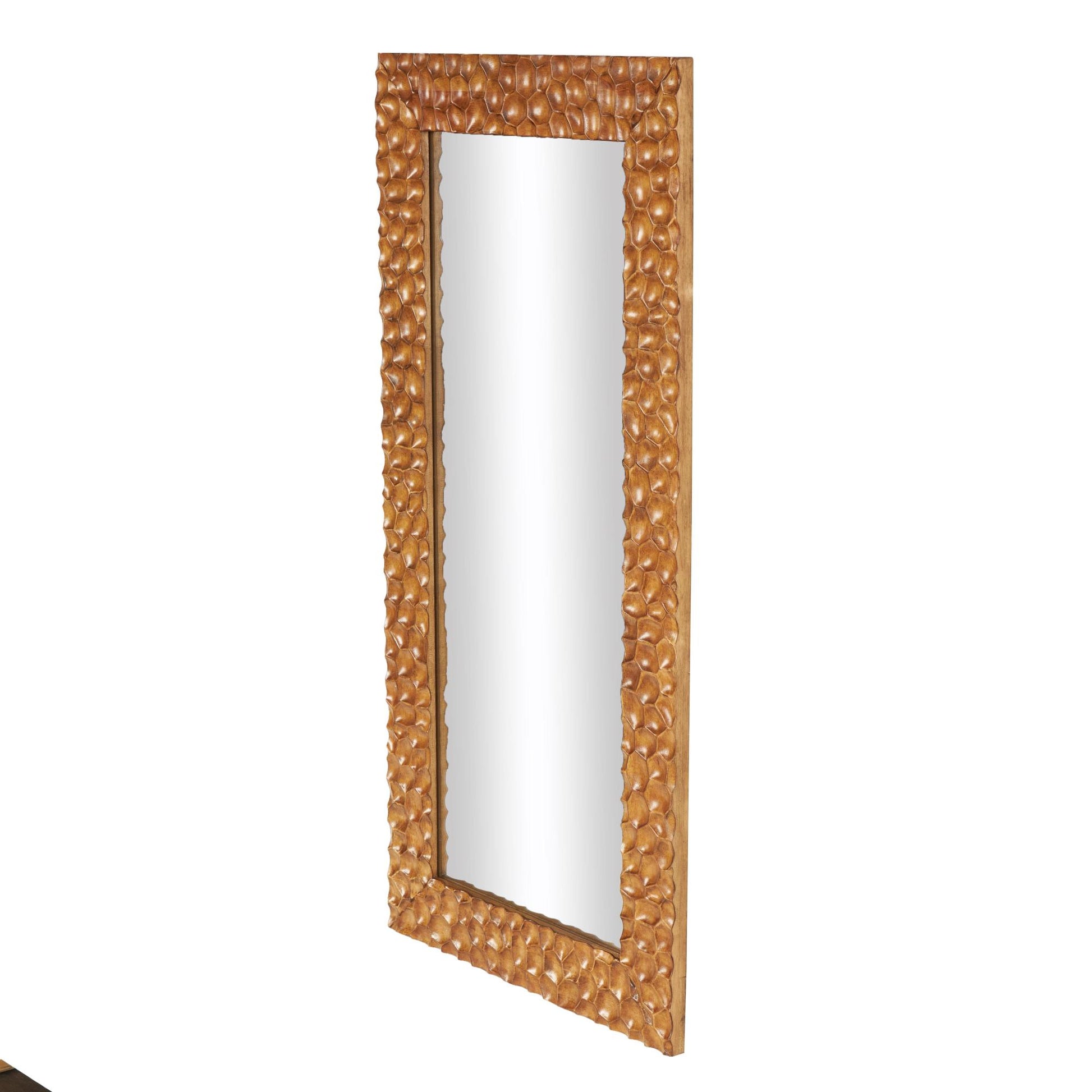 Geometric Brown Wood Textured Concave Honeycomb Room Floor Mirror