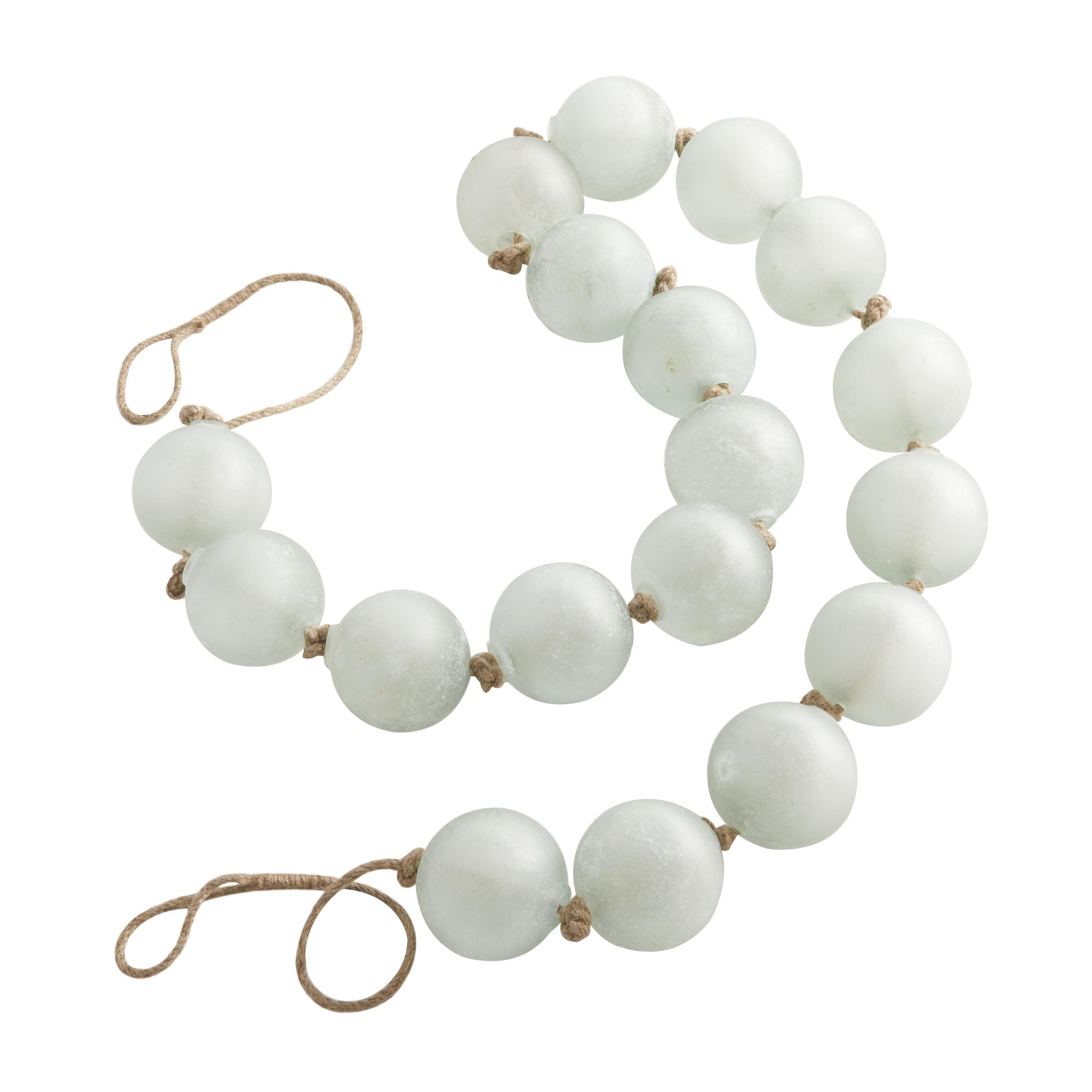 Glass Handmade Round Extra Long Frosted Orb Beaded Garland with Tassel with Knotted Jute Rope