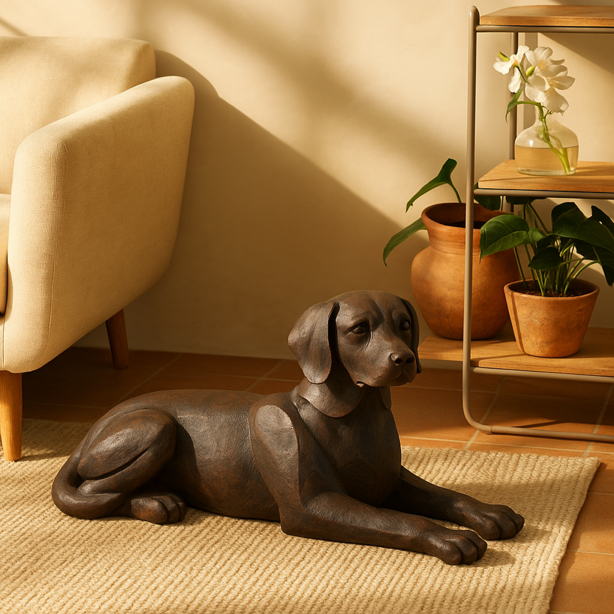Dog Black Resin Sitting Decorative Sculpture with Copper Shadings