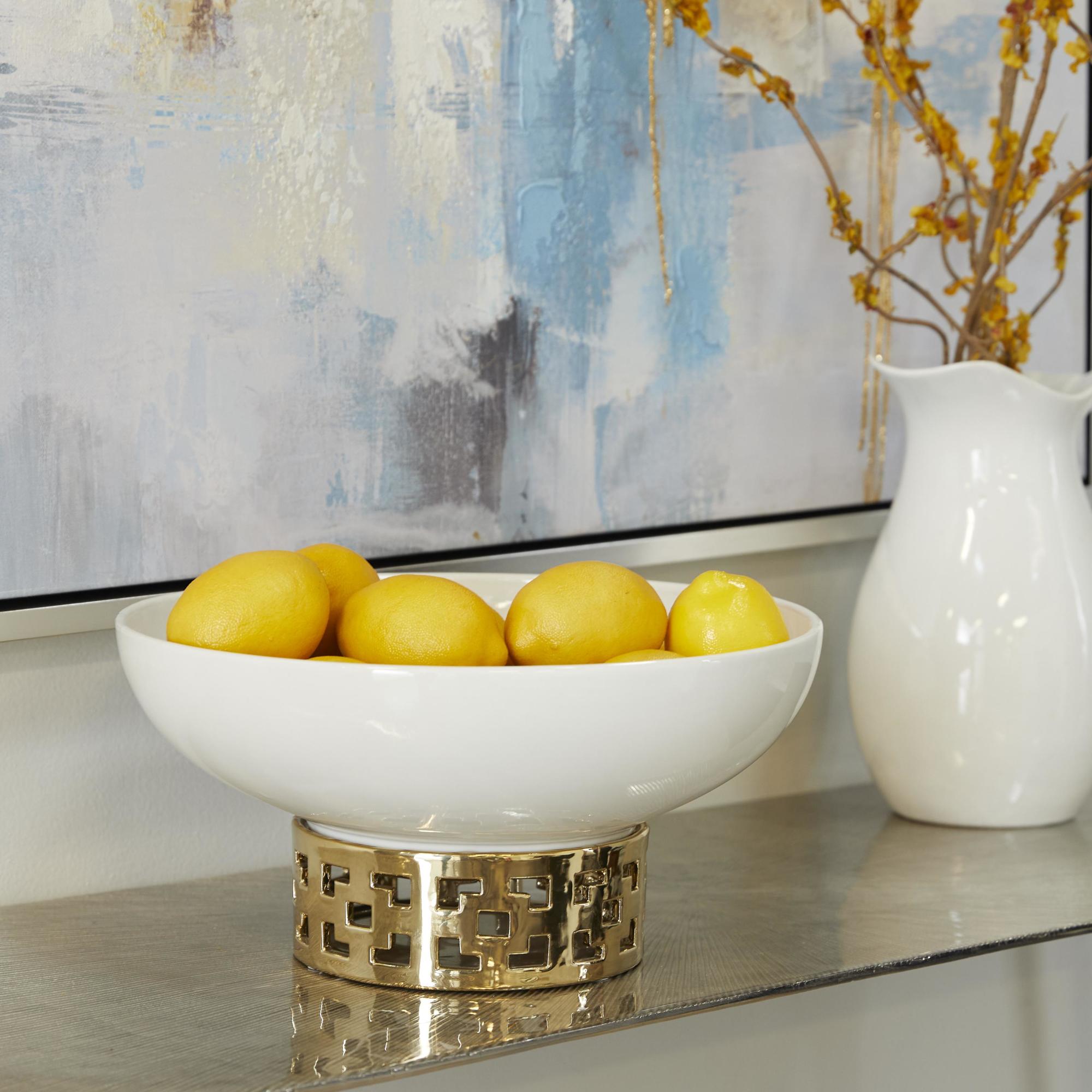 CosmoLiving by Cosmopolitan Geometric White Ceramic Large Decorative Bowl