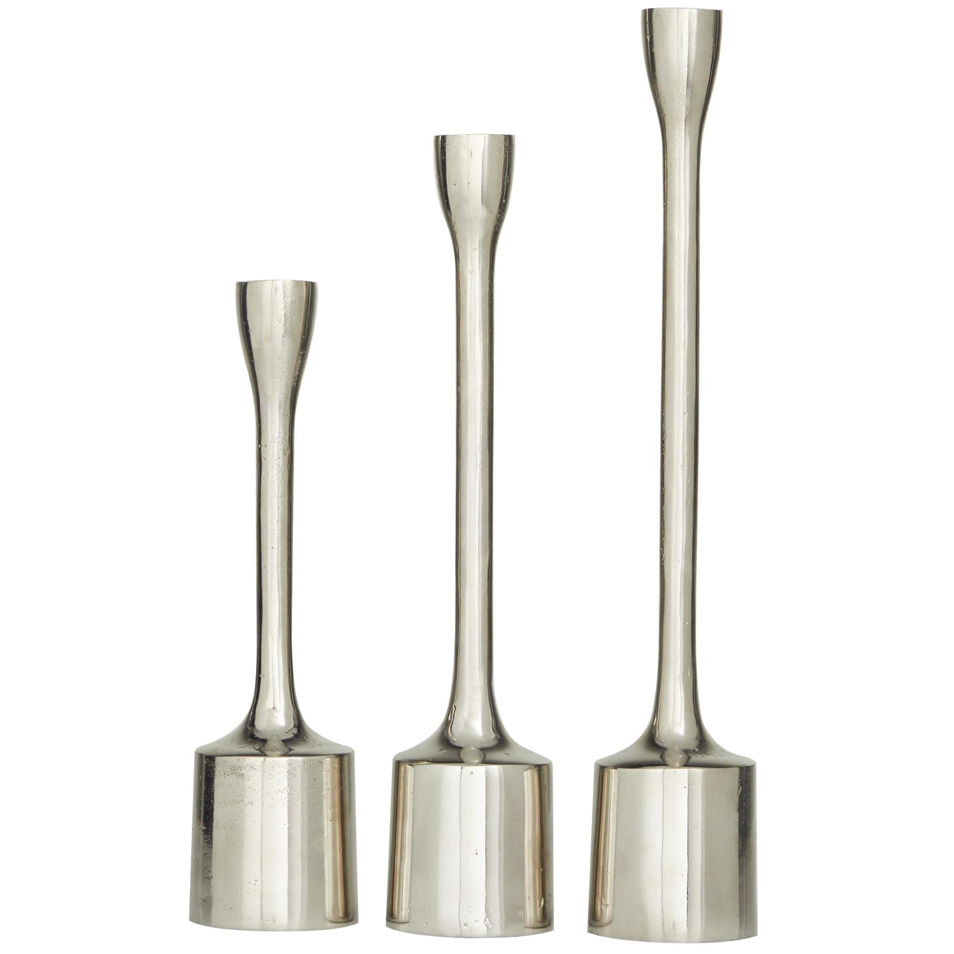 CosmoLiving by Cosmopolitan Set of 3 Aluminum Metal Slim Decorative Candle Holder with Block Bases
