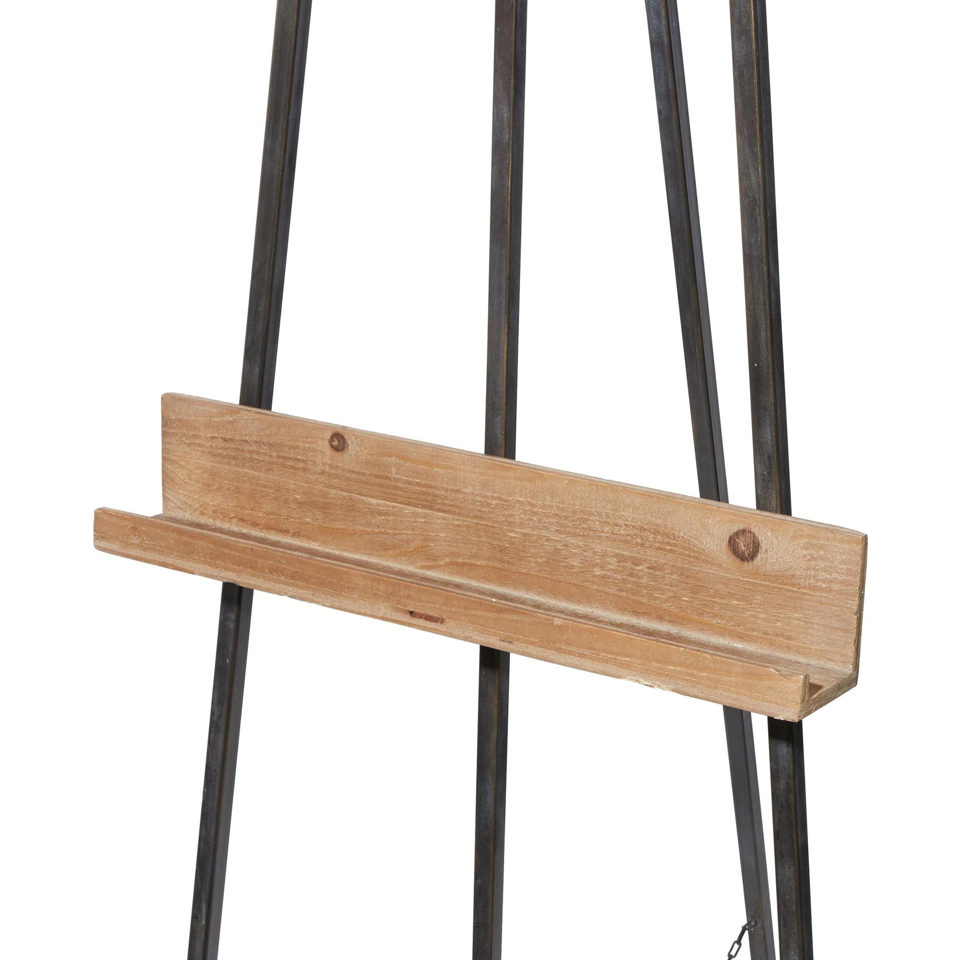 Black Metal Large Adjustable Display Easel with Chain Support and Wood Tray
