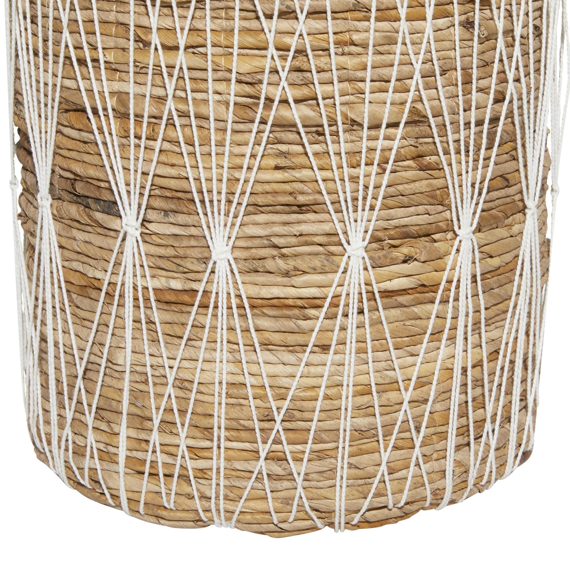 Set of 3 Banana Leaf Handmade String Detail Decorative and Functional Storage Basket with Handles Set of 3 20", 19", 17"H