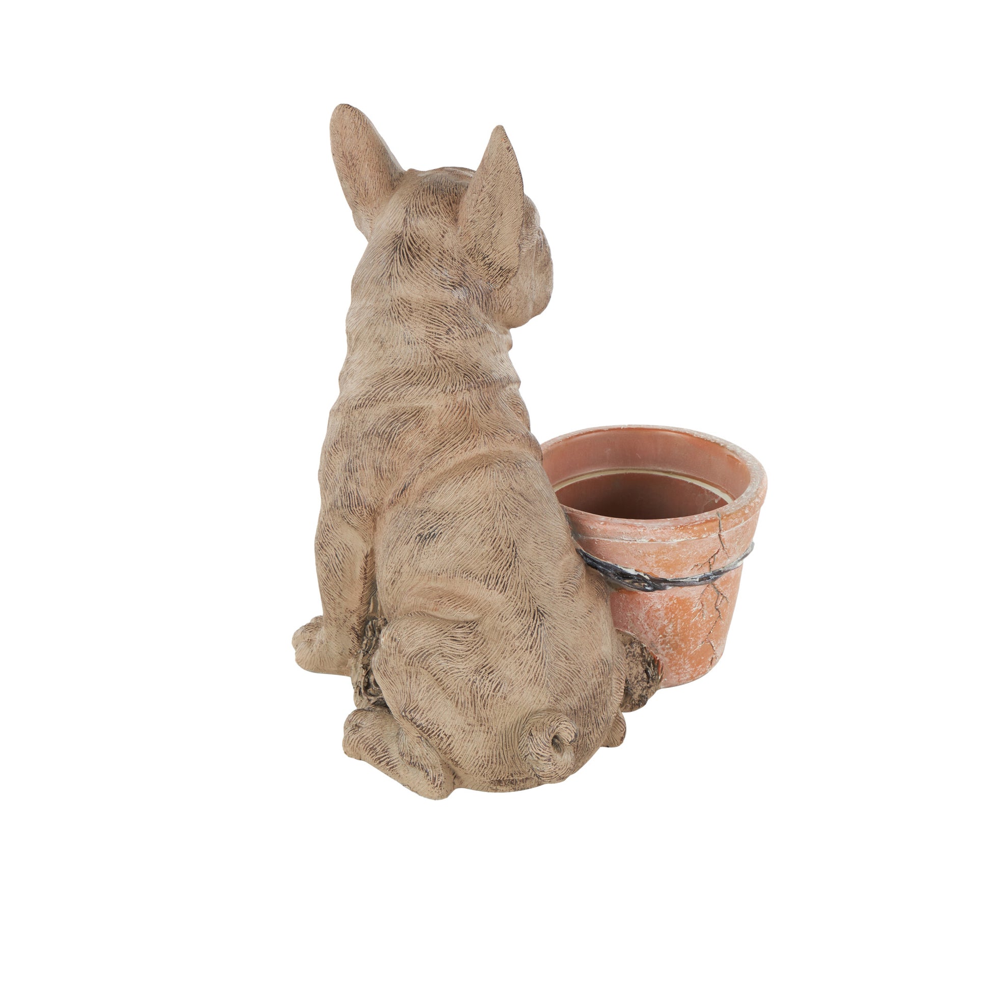 Dog Brown Resin Textured Indoor Outdoor Planter with Antique Pot