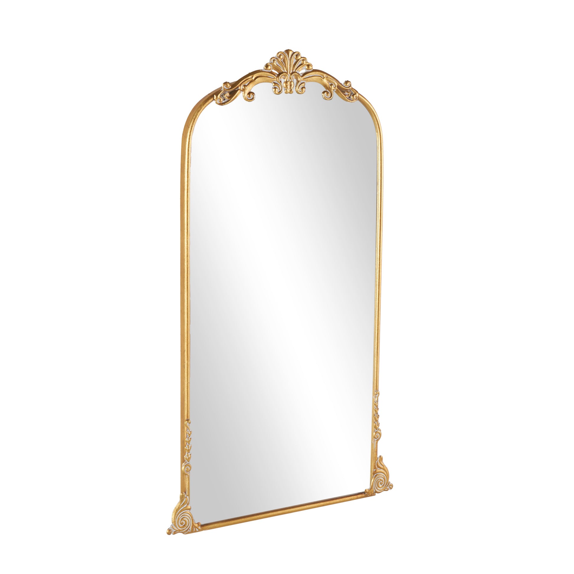 Scroll Gold Metal Tall Ornate Arched Baroque Room Floor Mirror