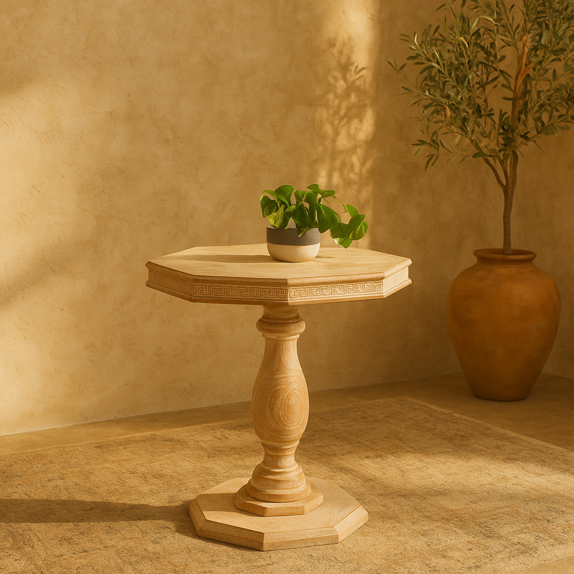 Scroll Brown Wood Handmade Intricately Carved Side End Accent Table