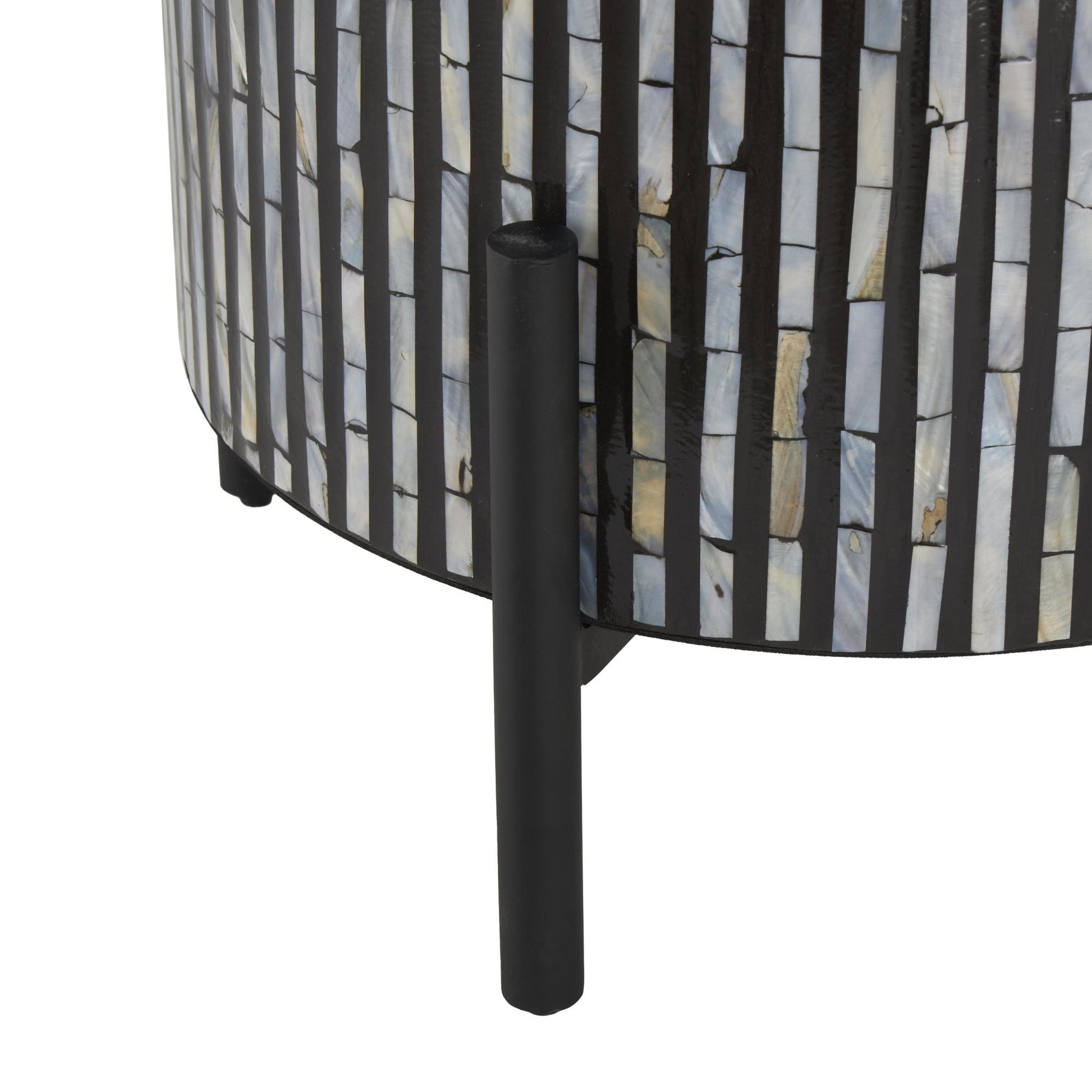 Geometric Mother of Pearl Shell Handmade Inlay Side End Accent Table with Black Legs 18" x 18" x 22"