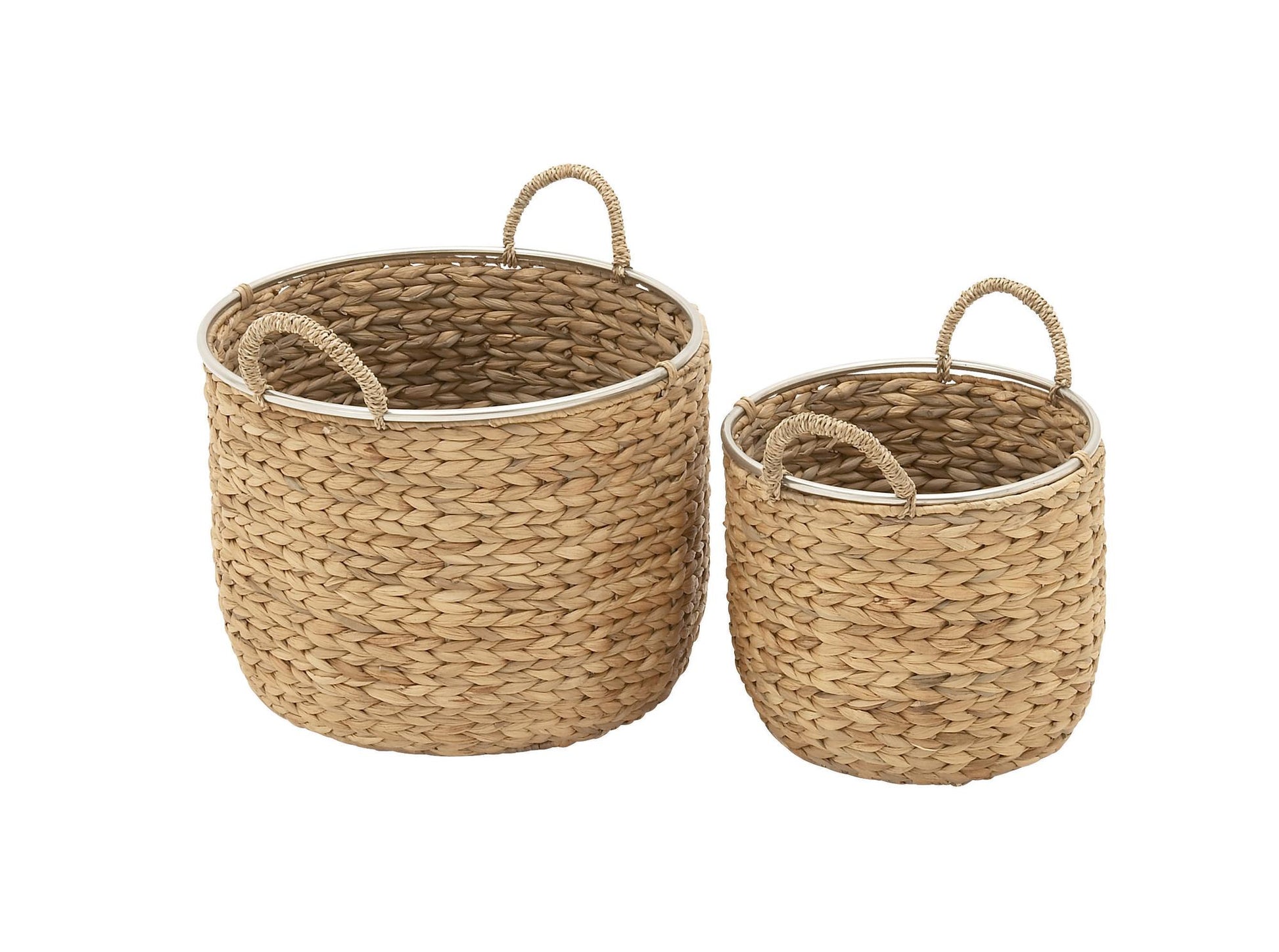 Set of 2 Light Brown Seagrass Handmade Decorative and Functional Storage Basket with Handles