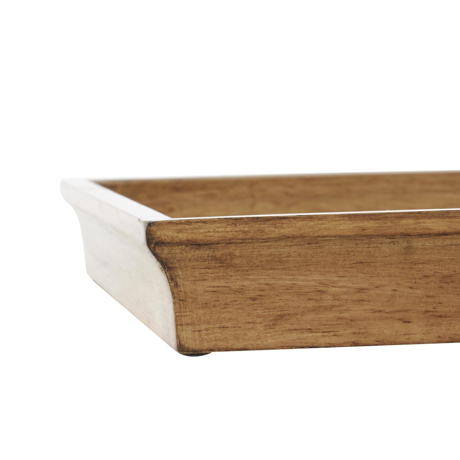 Set of 2 Brown Wood Nesting Living Room Decor Tray with Fluted Glass Bases