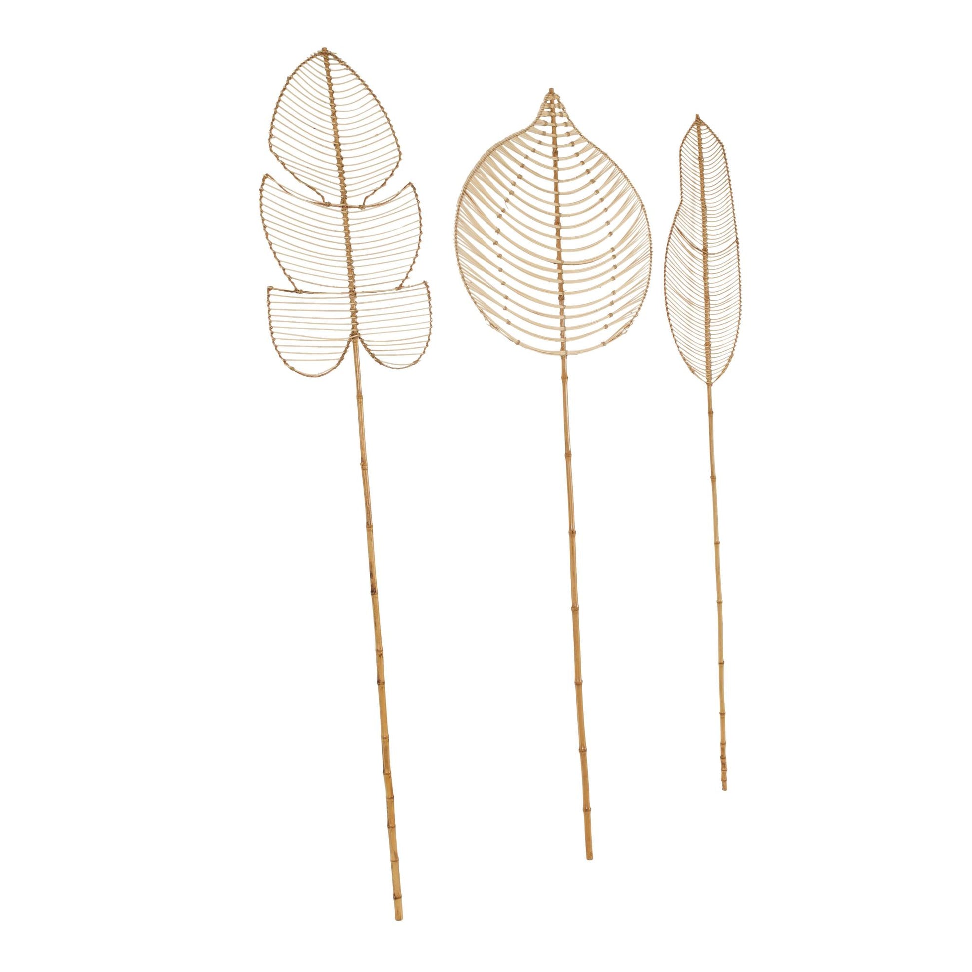 Set of 3 Leaf Rattan Handmade Tall Woven Palm Leaf Stick Home Decor Natural Foliage with Varying Shapes Set of 3 23"W, 79"H