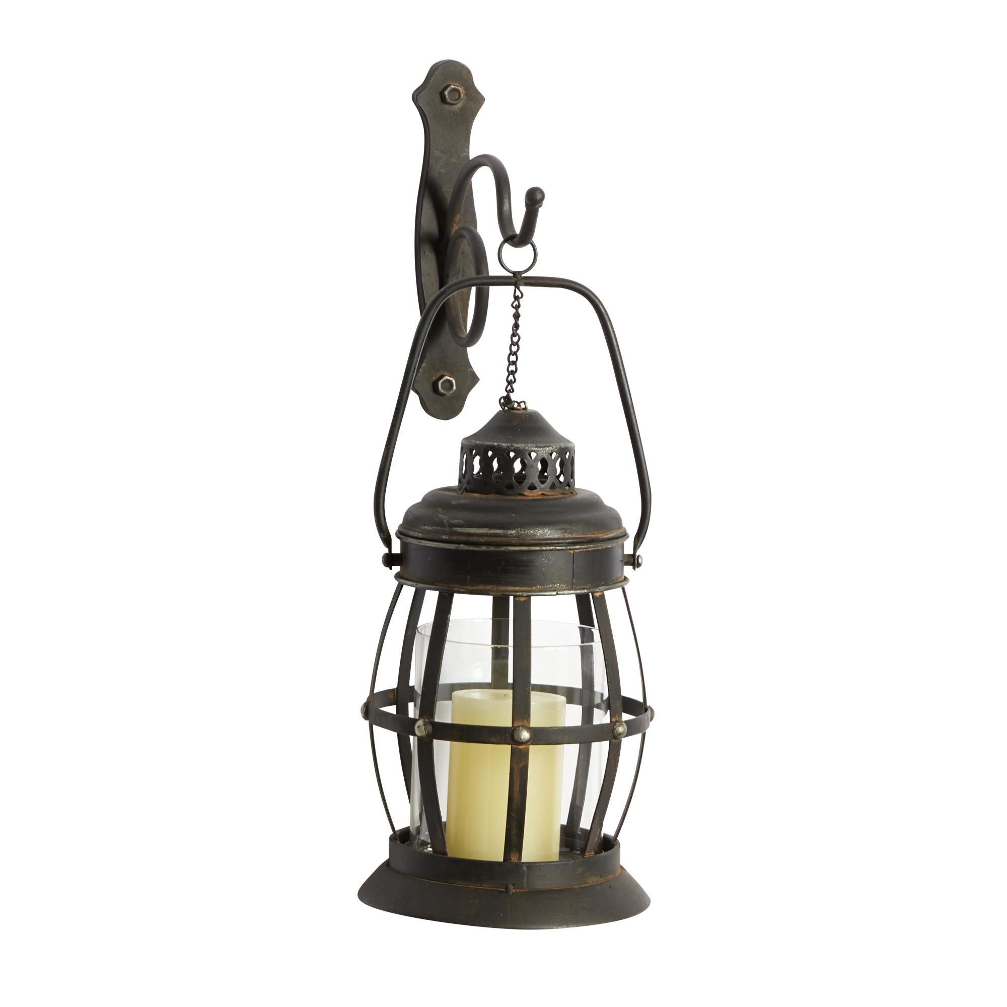 Brown Metal Suspended Pillar Lantern Indoor Outdoor Wall Sconce