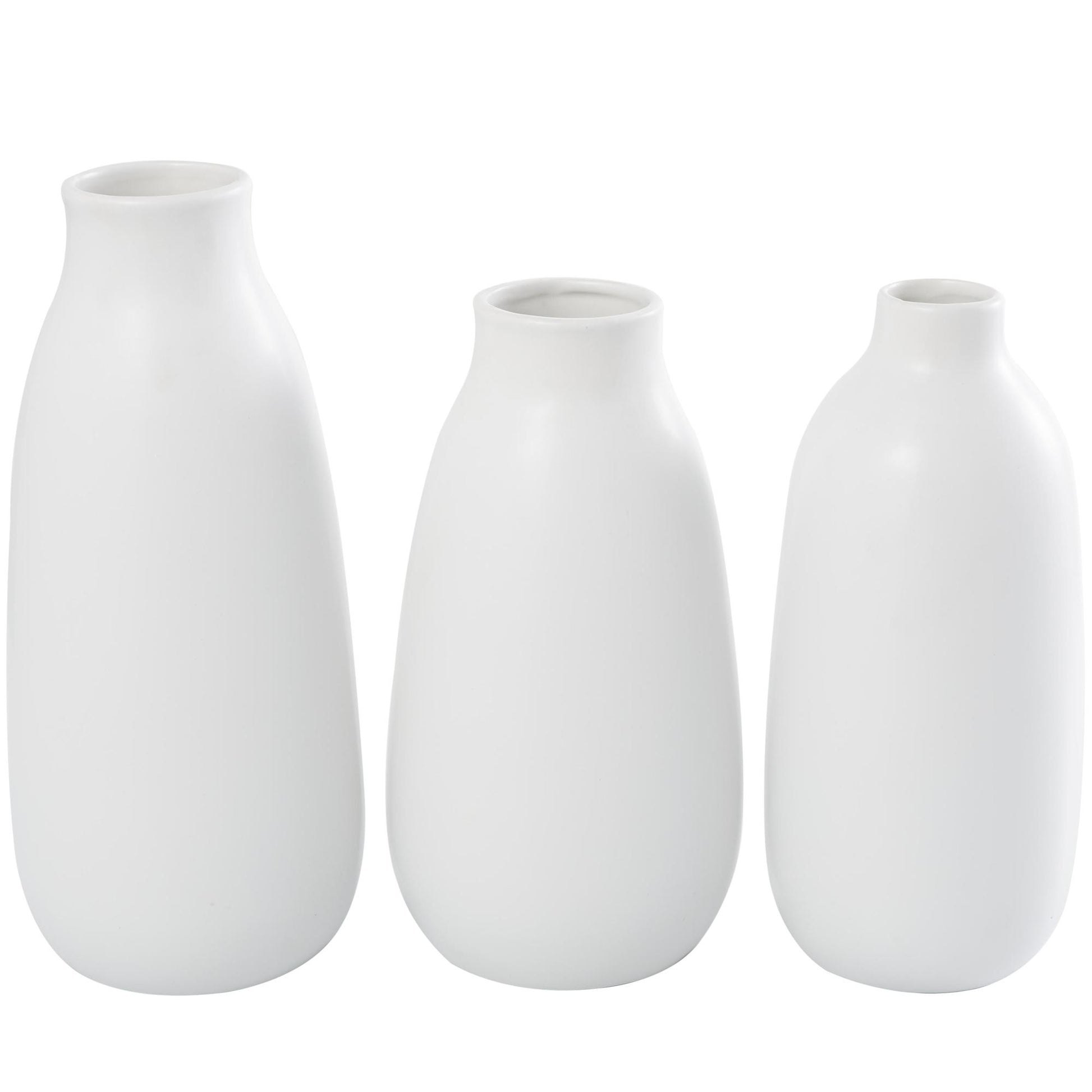 Set of 3 Floral White Ceramic Decorative Vase with Black Lavender Prints