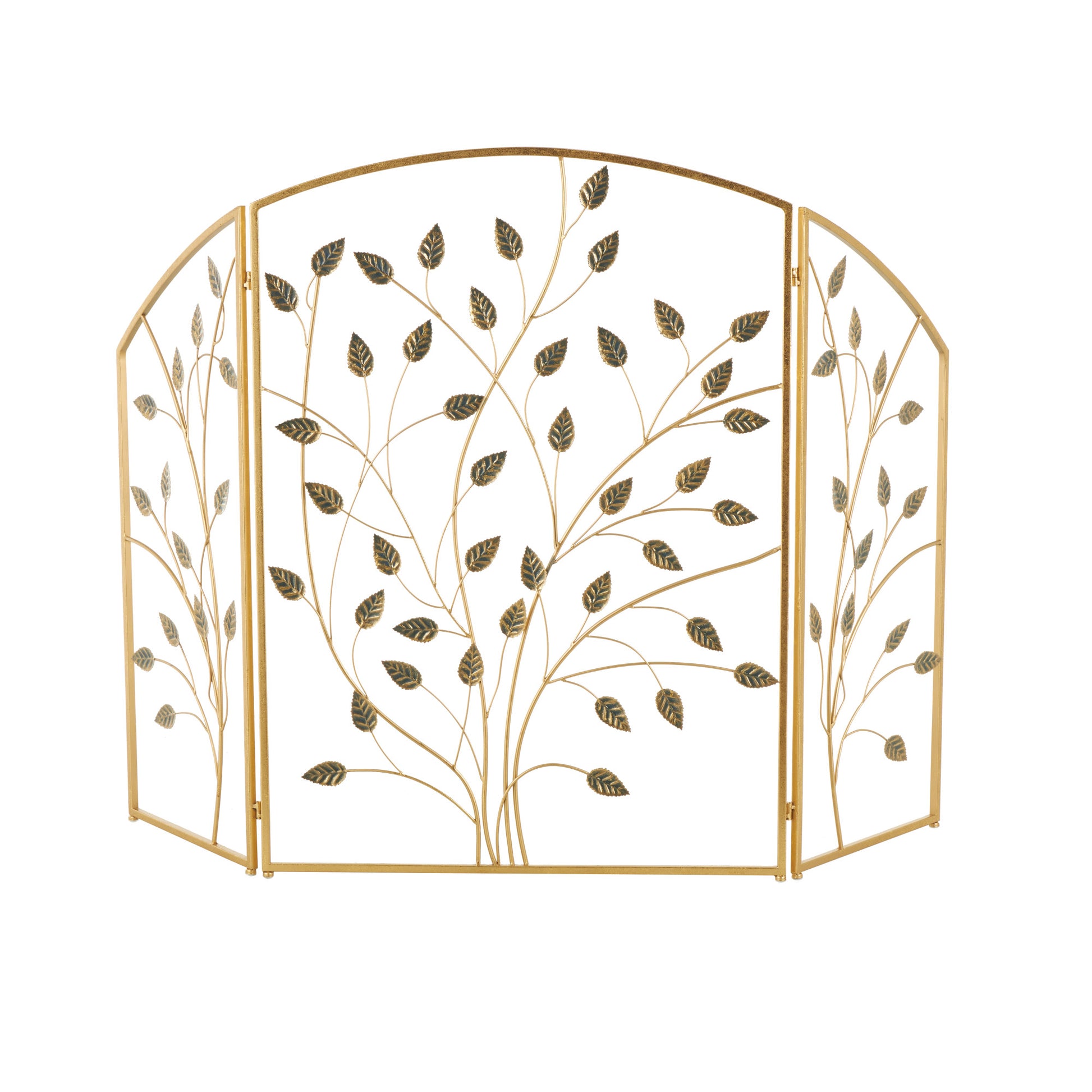 Leaf Gold Metal Foldable 3 Panel Living Room Fireplace Screen