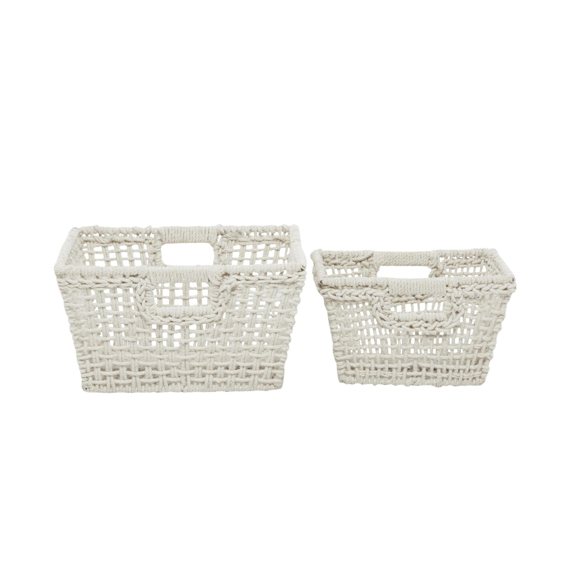 CosmoLiving by Cosmopolitan Set of 2 Cotton Fabric Handmade Decorative and Functional Storage Basket with Handles