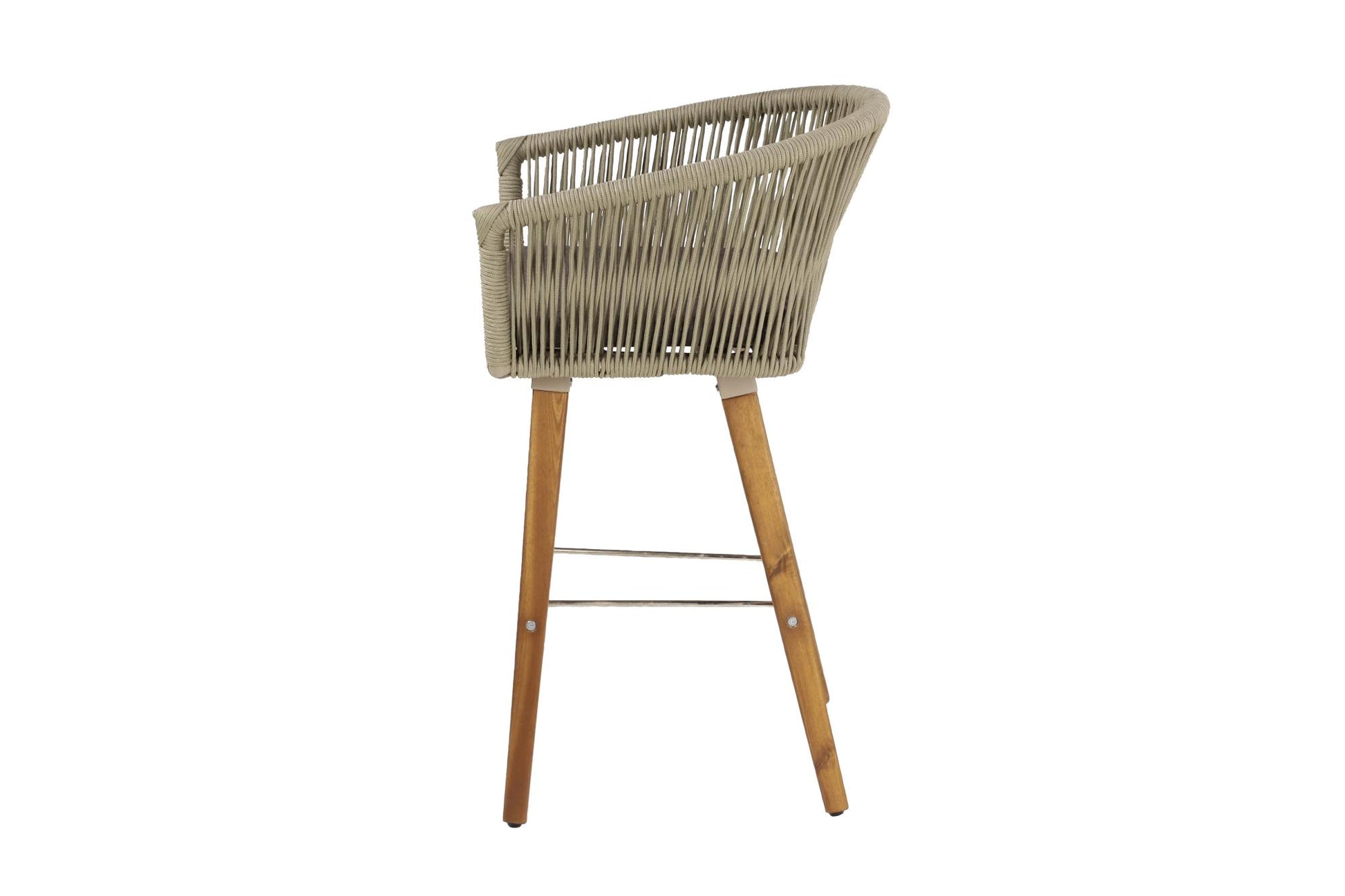 Gray Fabric Woven Rope Indoor Kitchen Bar Stool with Polyester Cushion and Tapered Wood Legs
