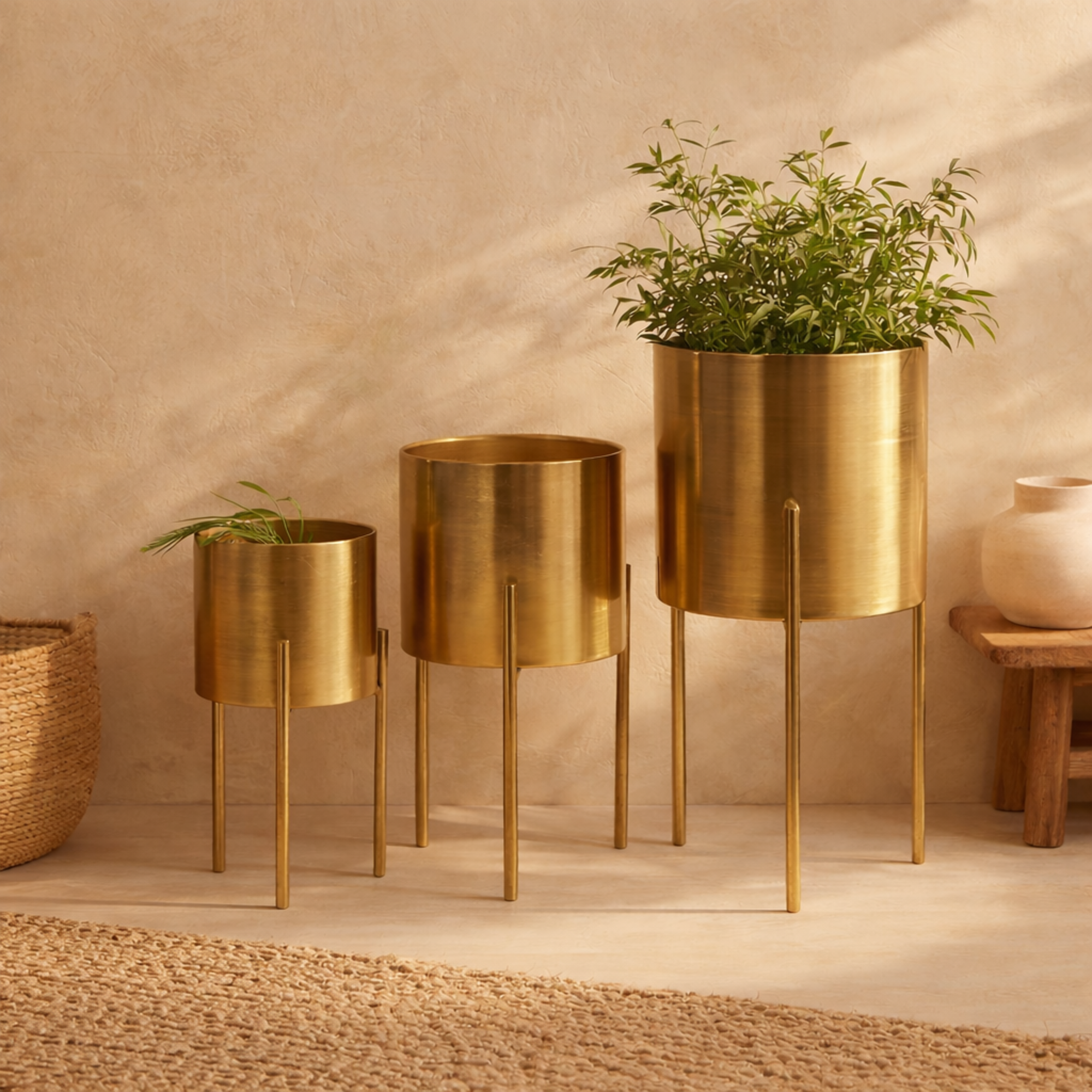 Set of 3 Metal Indoor Outdoor Planter with Removable Stand Set of 3 18", 14", 12"H