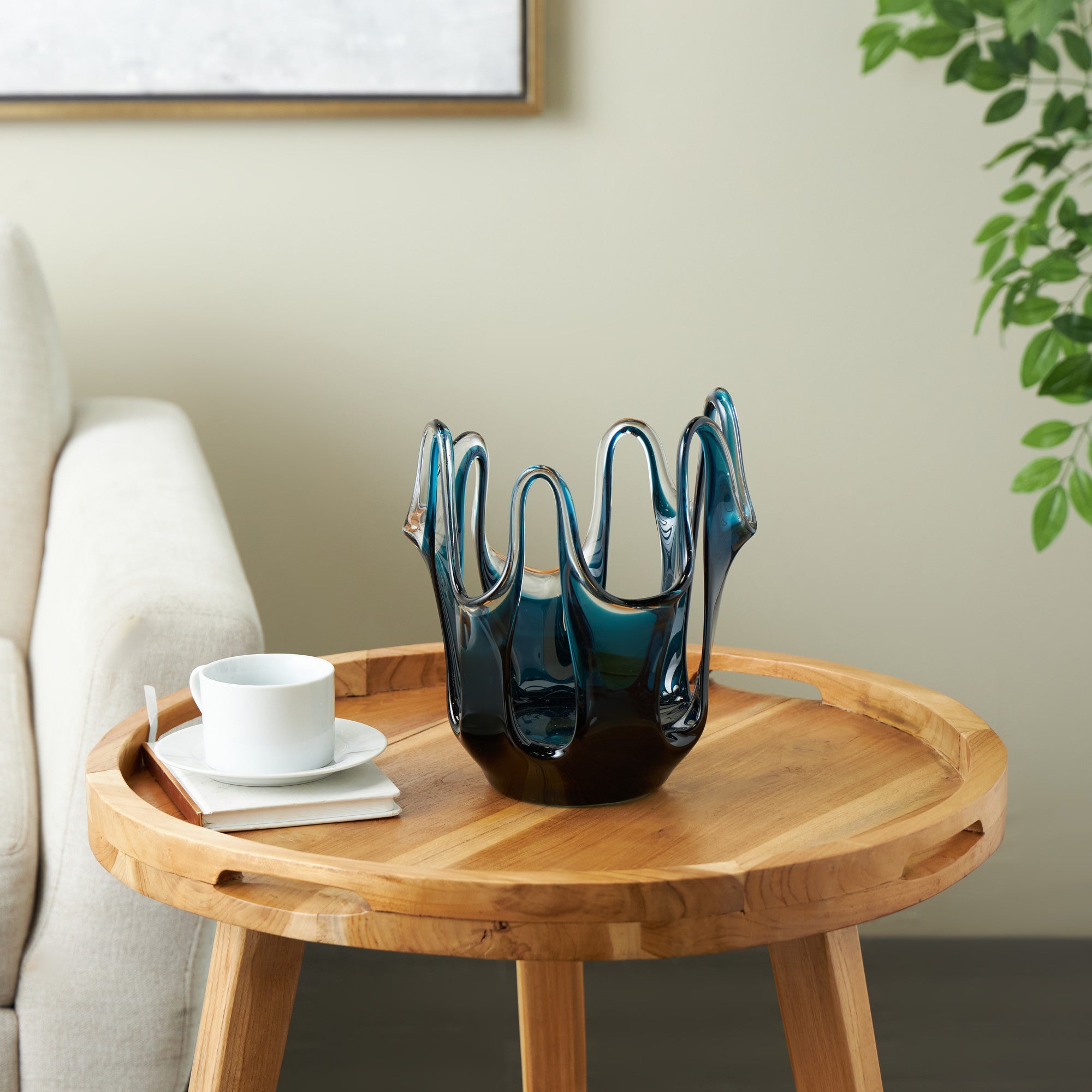 Abstract Glass Ombre Decorative Vase with Wavy Oval Cutouts