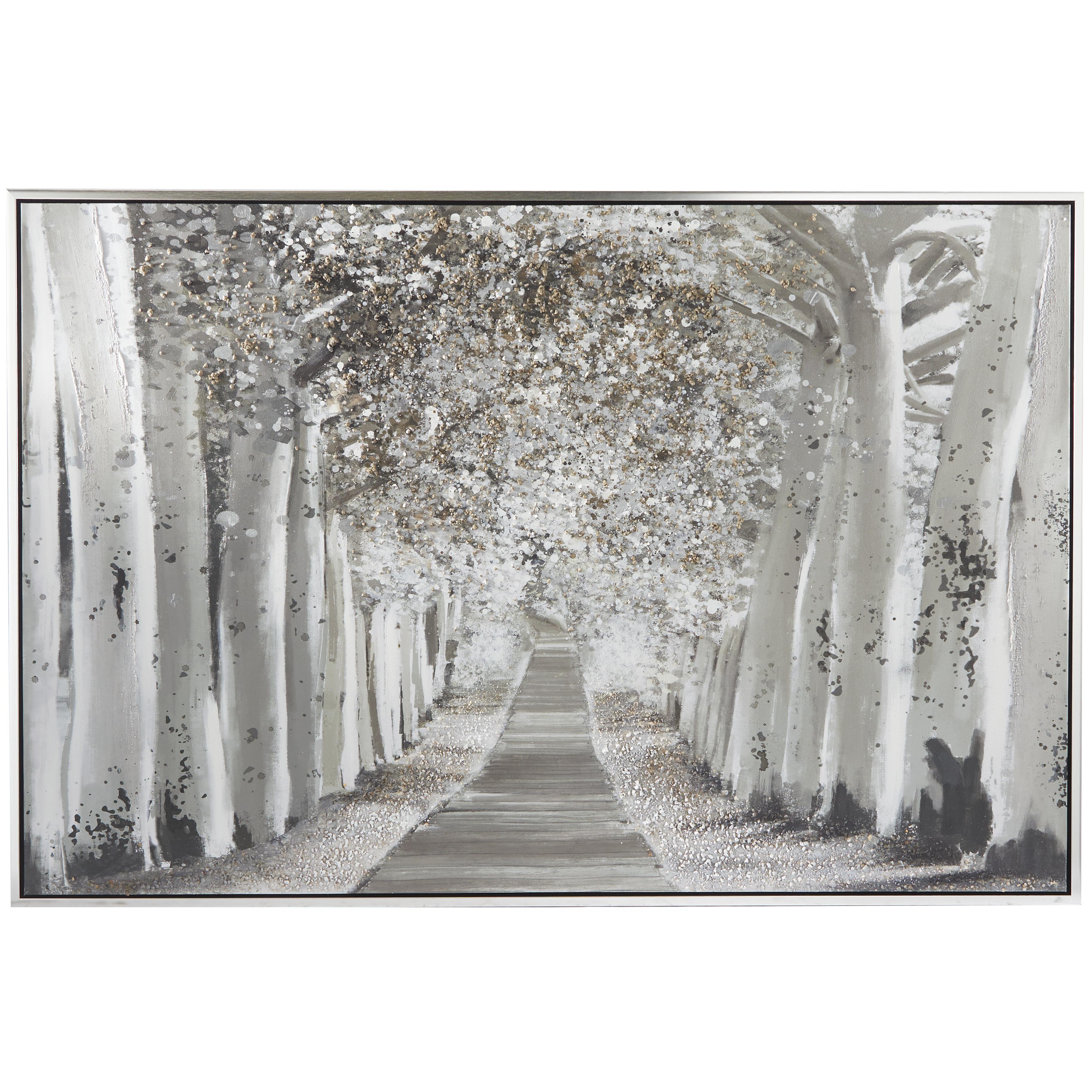 Tree Gray Canvas Forest Landscape Living Room Framed Wall Art with Dimensional Paint Texturing