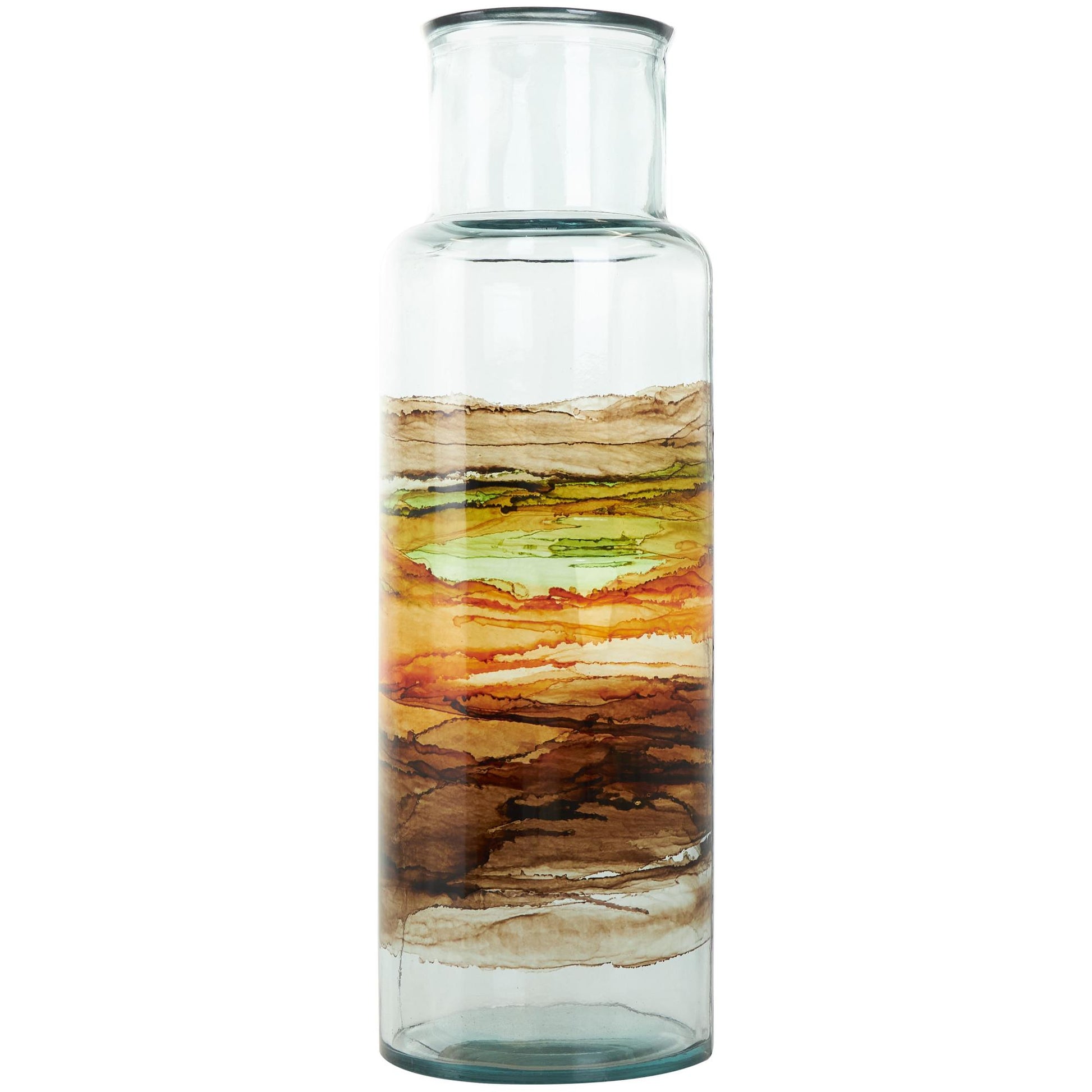 Abstract Recycled Glass Handmade Slim Spanish Bottle Neck Decorative Vase with Ombre Swirled Bands