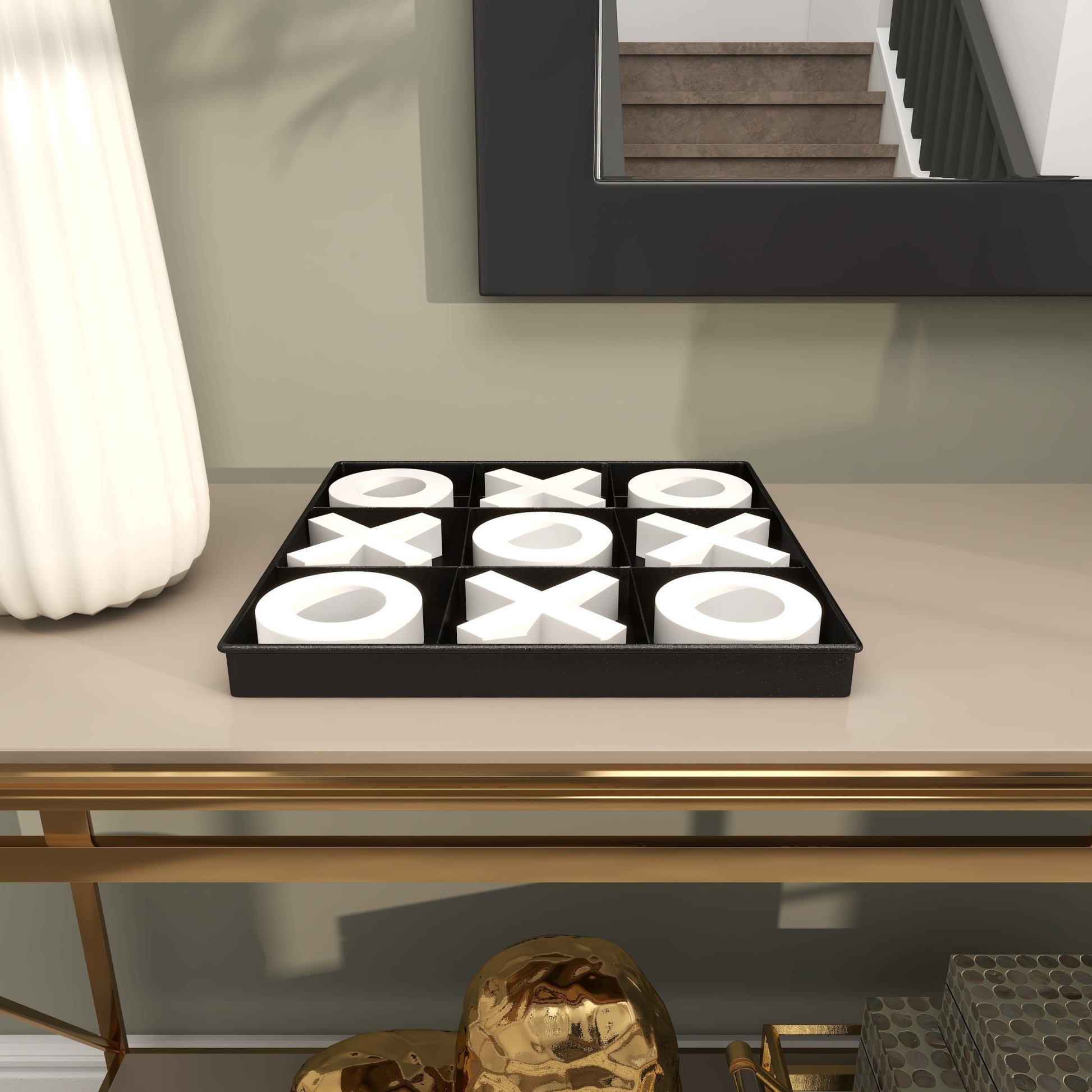 Tic Tac Toe Black Wood Home Decor Game Set with White Pieces