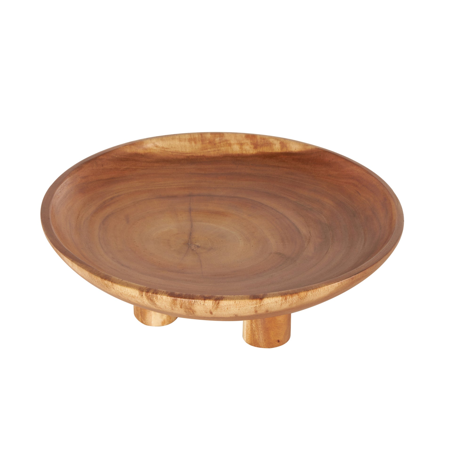 Brown Teak Wood Handmade Round Large Decorative Bowl with Peg Legs