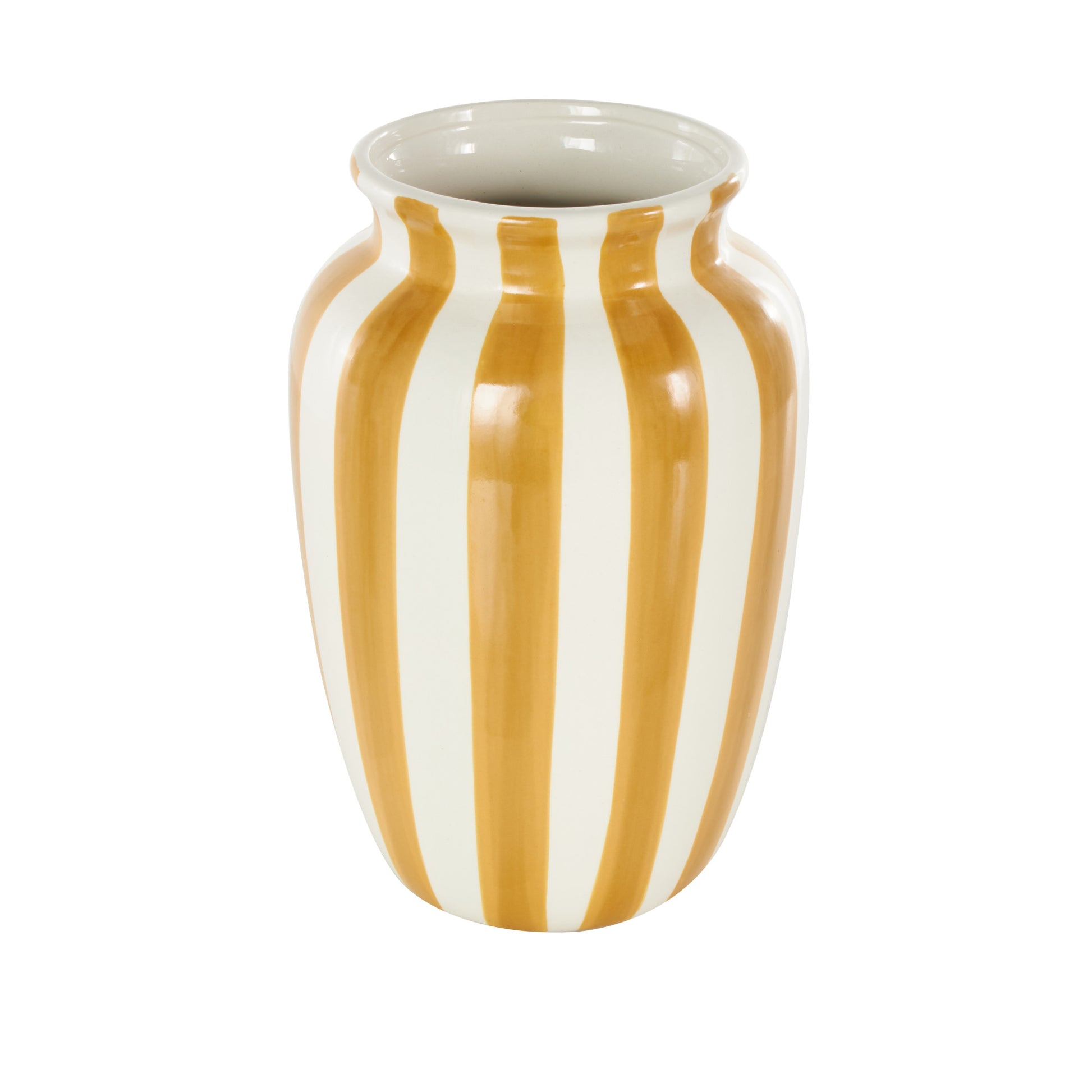 Ceramic Round Wide Decorative Vase with Teal Vertical Stripes 6" x 6" x 10"