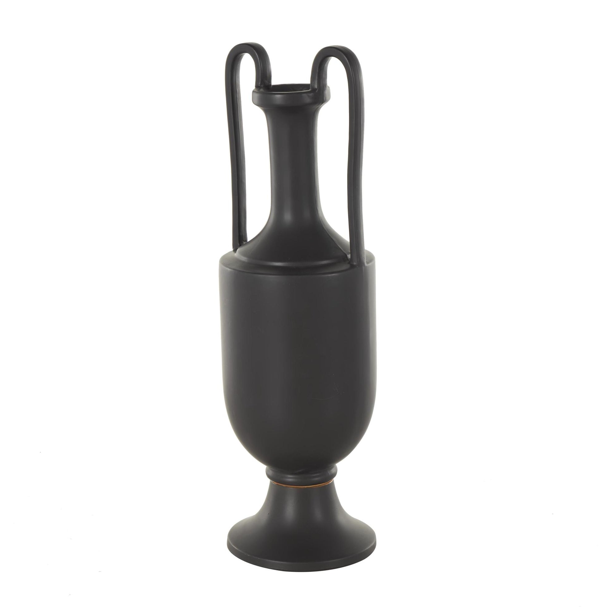 Ceramic Fluted Urn Shaped Decorative Vase with Arch Handles