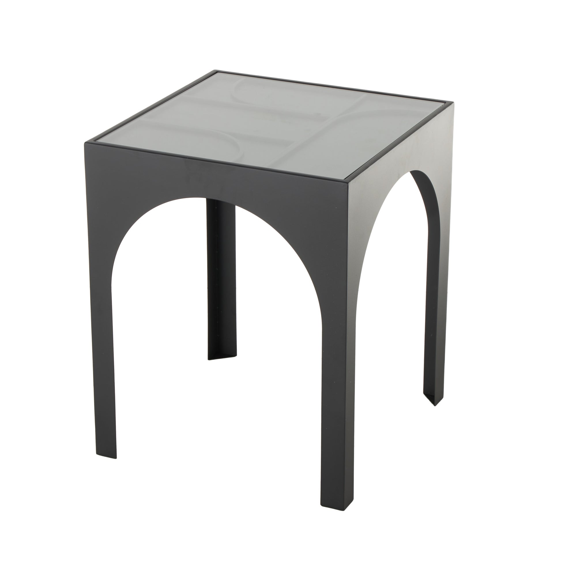 Geometric Black Metal Side End Accent Table with Glass Top