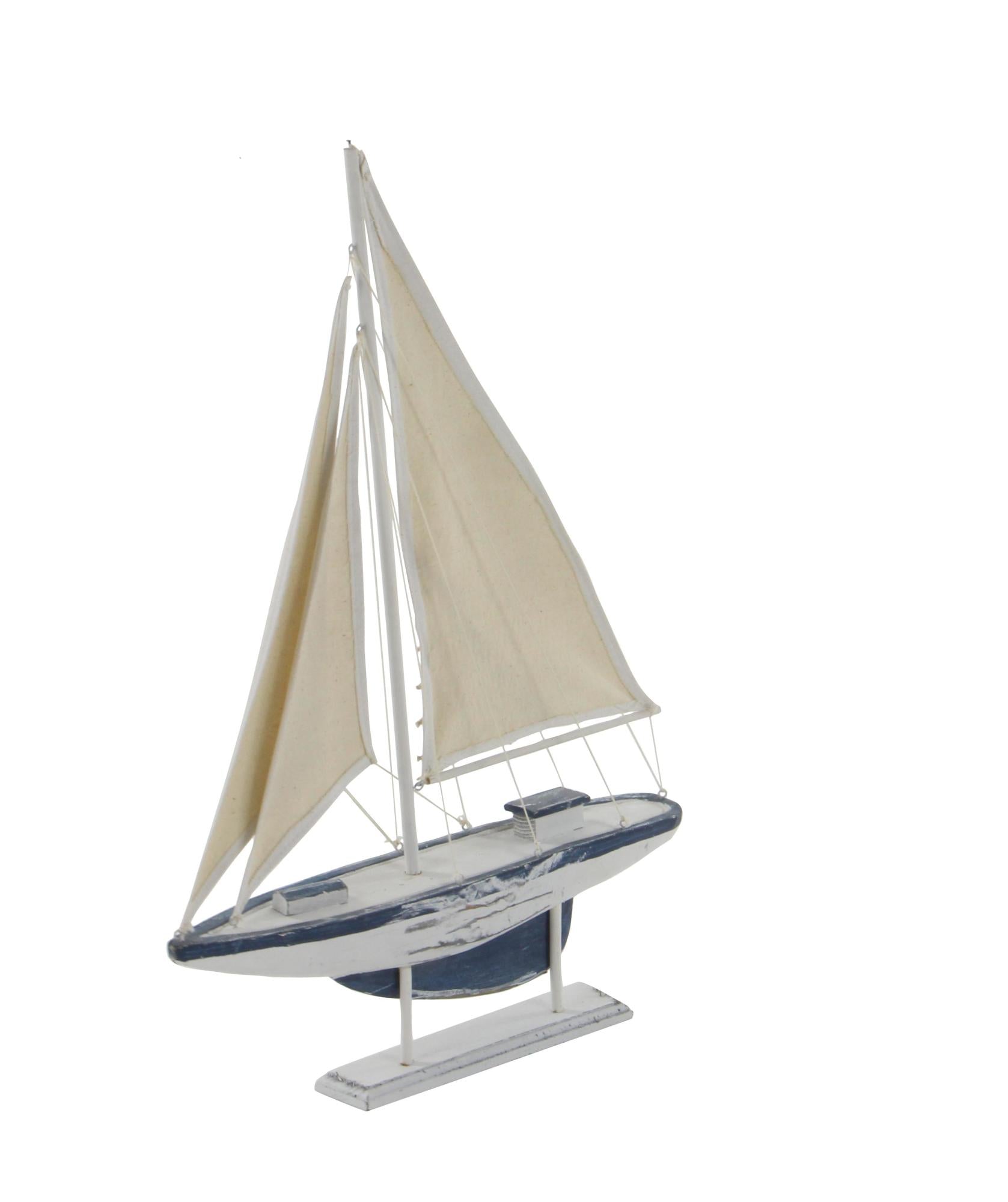 Set of 2 Sail Boat White Wood Handmade Decorative Sculpture