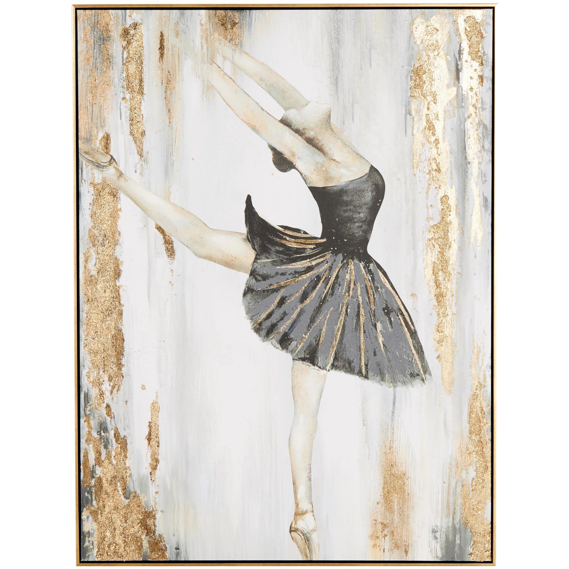 Dancer Gold Canvas Ballet Living Room Framed Wall Art with Black and Gold Foil Accents